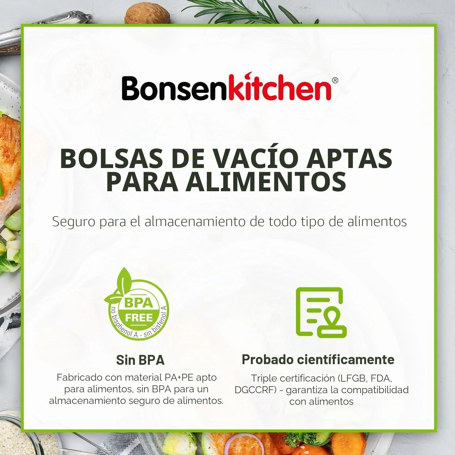 Bonsenkitchen - Bolsas de vacío para alimentos (100 bolsas, 20x30cm, para máquina al vacío, bolsas de PVC para hacer el vacío de aire con gofres para la conservación de alimentos y la cocción, VB3205