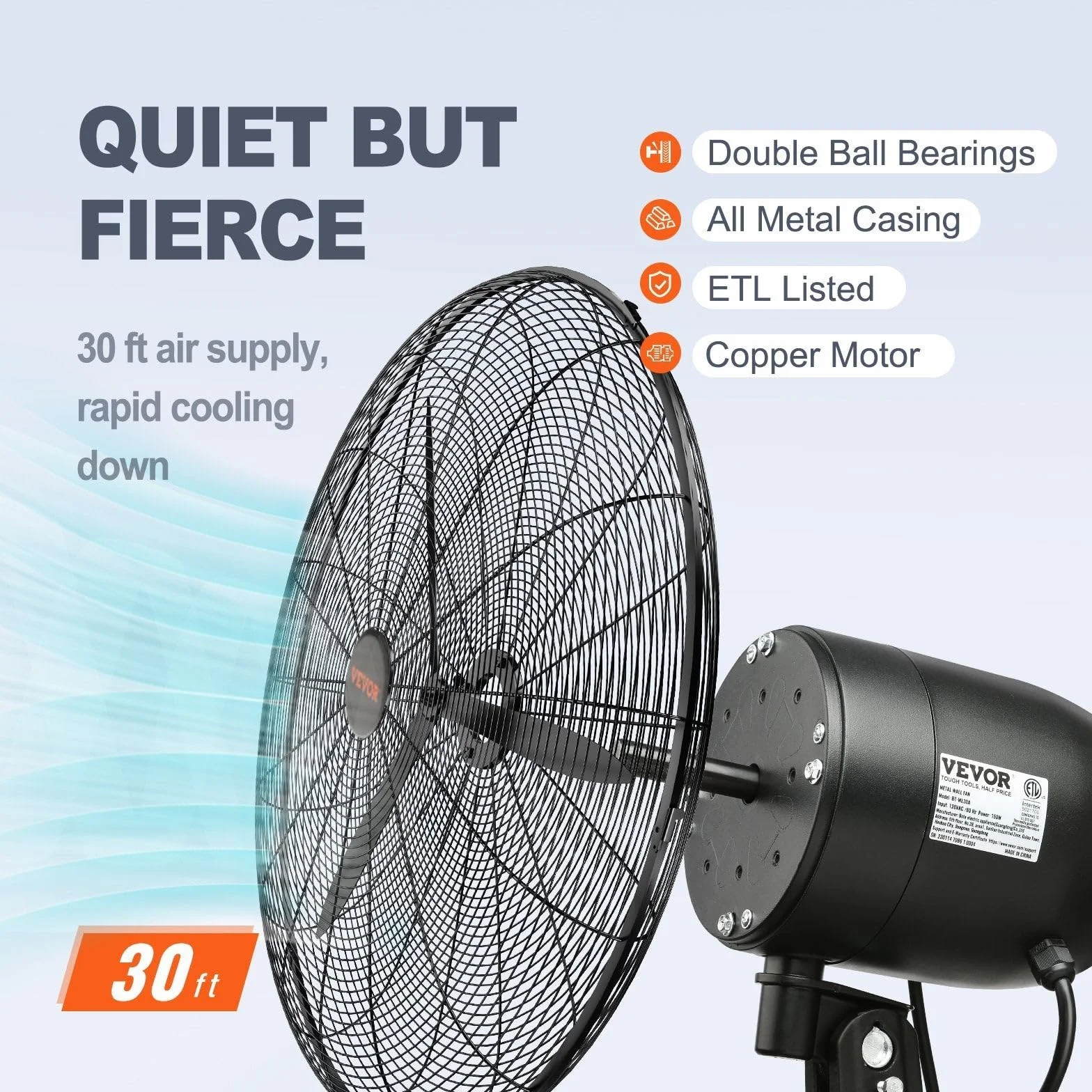 VEVOR Ventilador Nebulizador de Montaje en Pared, 61,6 cm, 3 Velocidades de Alta Velocidad Máx. 7000 CFM, Ventilador de Pared Industrial Oscilante a Prueba de Agua, Comercial o Residencial, Negro
