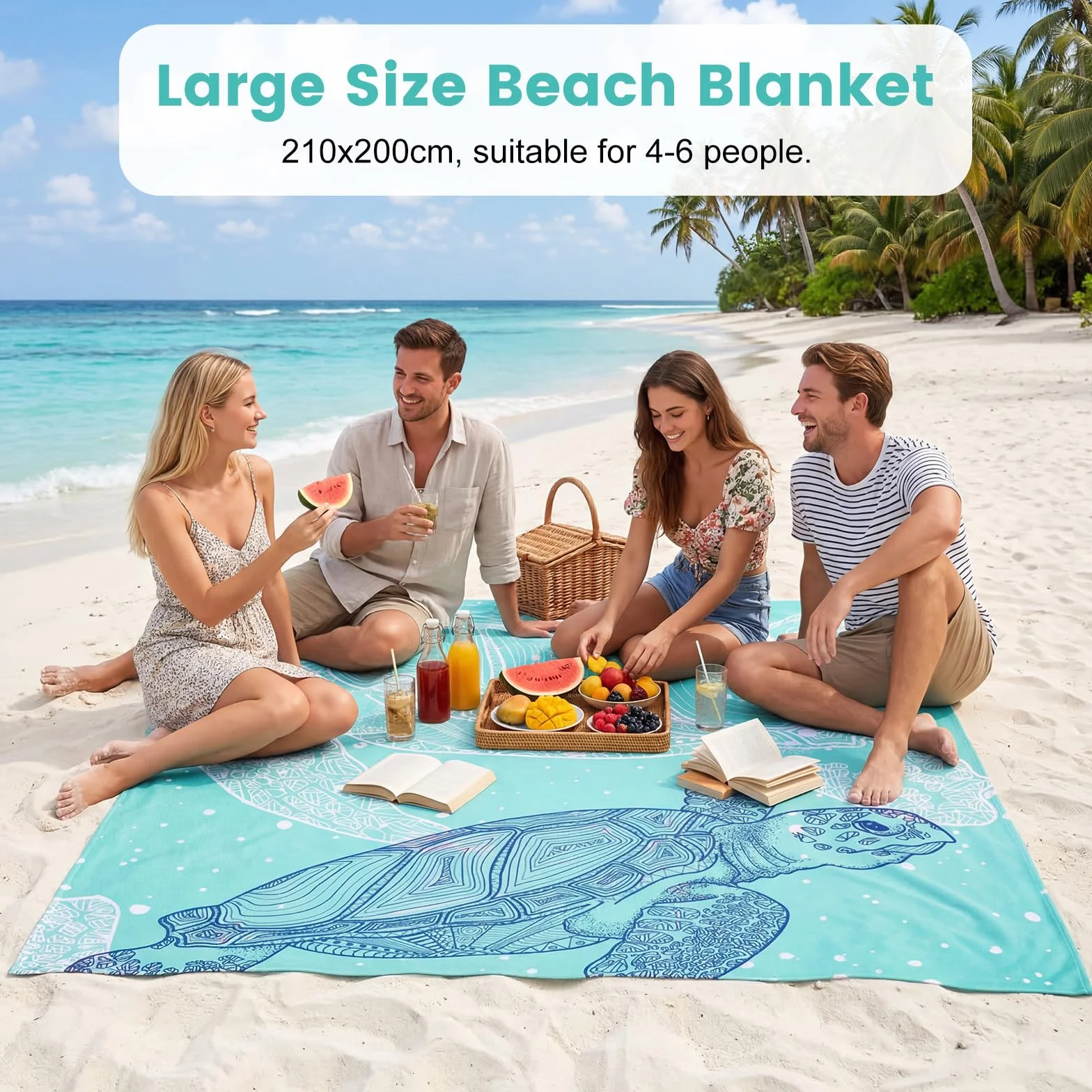 Zocipro Manta de Picnic Impermeable 210 x 200 cm Plegable Resistente a Arena y Agua con 4 Clavijas y Bolsa