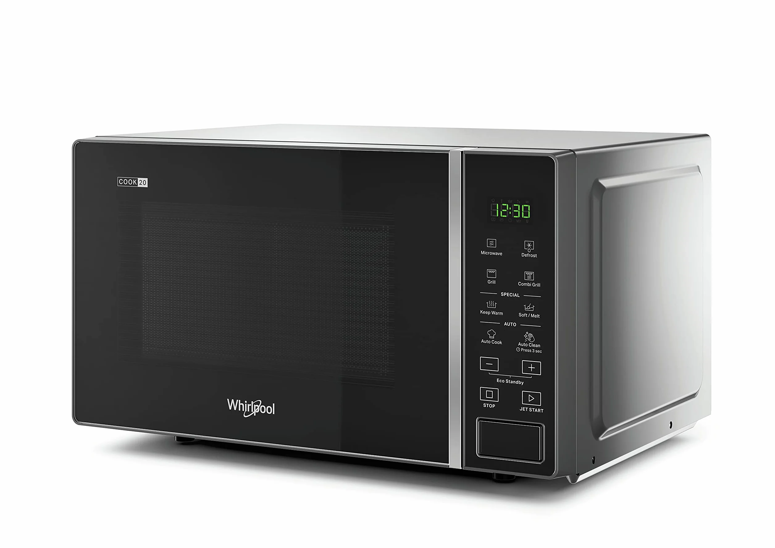 Whirlpool Microondas con Grill MWP203SB 20L 700W, Libre Instalación, Panel Digital, Negro
