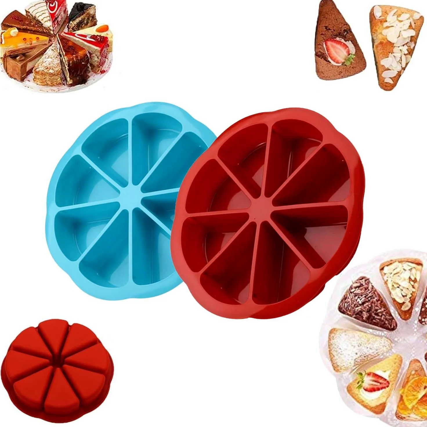 Molde de silicona para tartas de 8 cavidades, moldes de silicona para hornear, molde antiadherente para rebanadas de pizza, molde de silicona para tartas, molde triangular para pasteles, herramienta