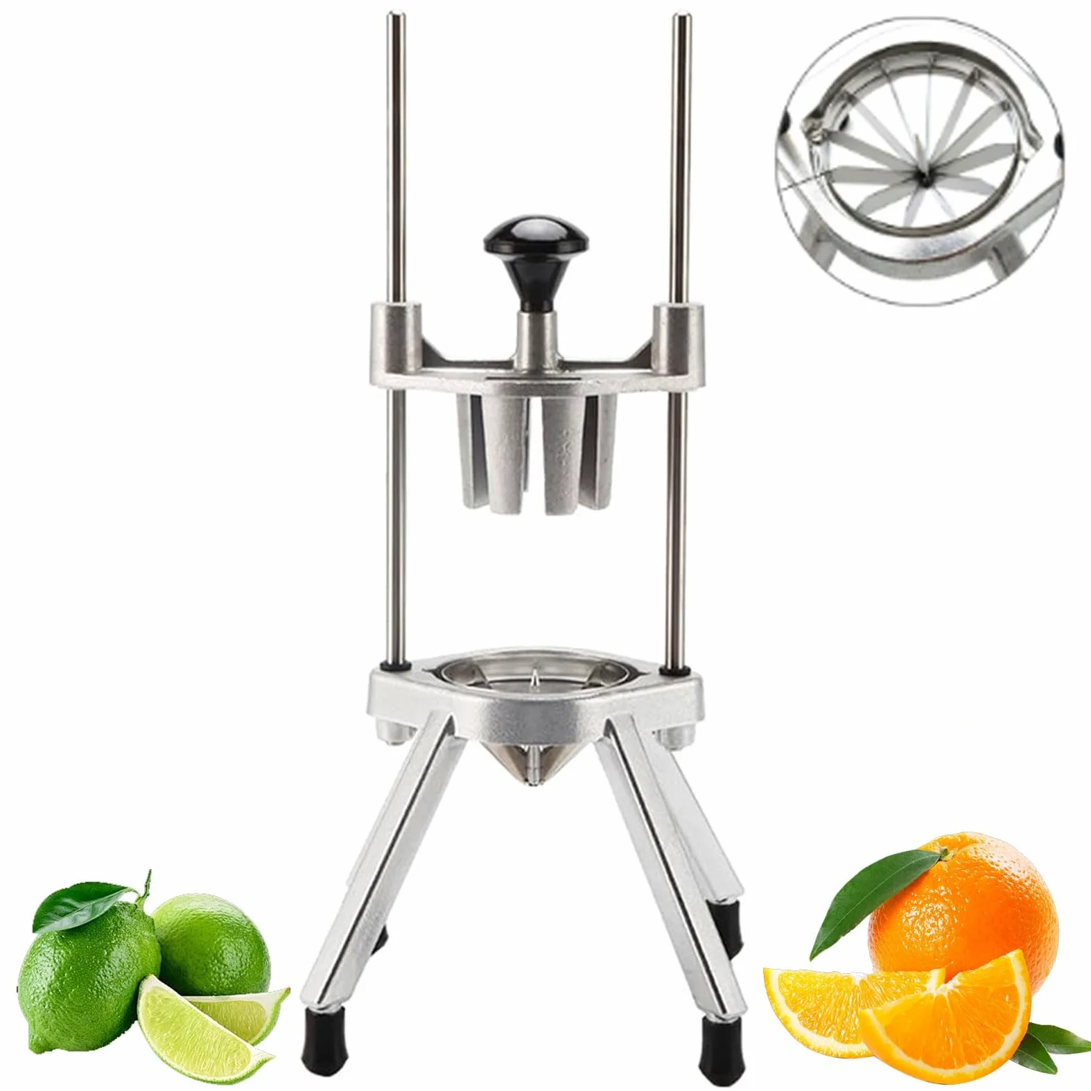 Cortador de frutas comercial, cortador manual de limón de acero inoxidable para bares, restaurantes, fiestas, cocina, 4/6/8/12 cuñas, perfecto para la preparación de alimentos