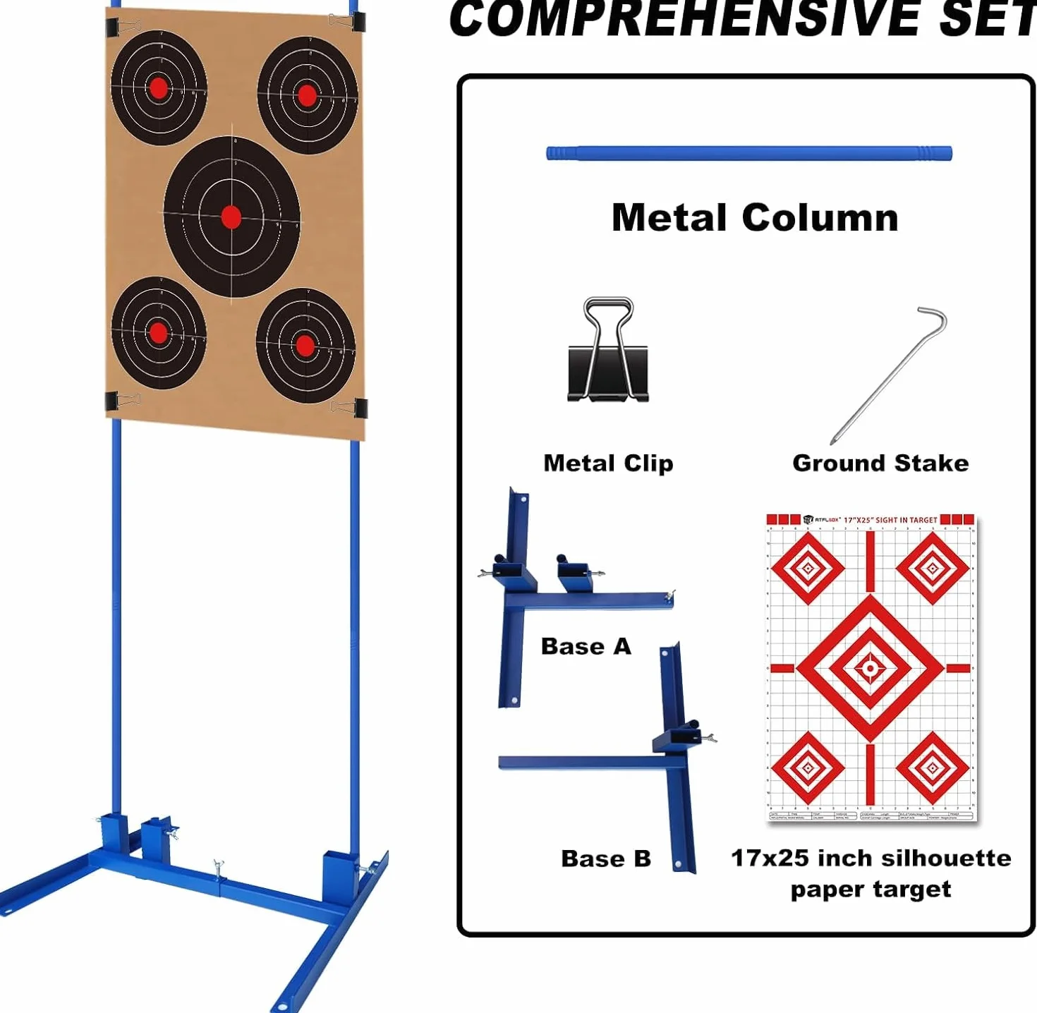 Soporte para Blancos de Tiro con 10 Blancos de Papel 43x63.5cm, Base Ajustable, Forma H, IPSC, IDPA