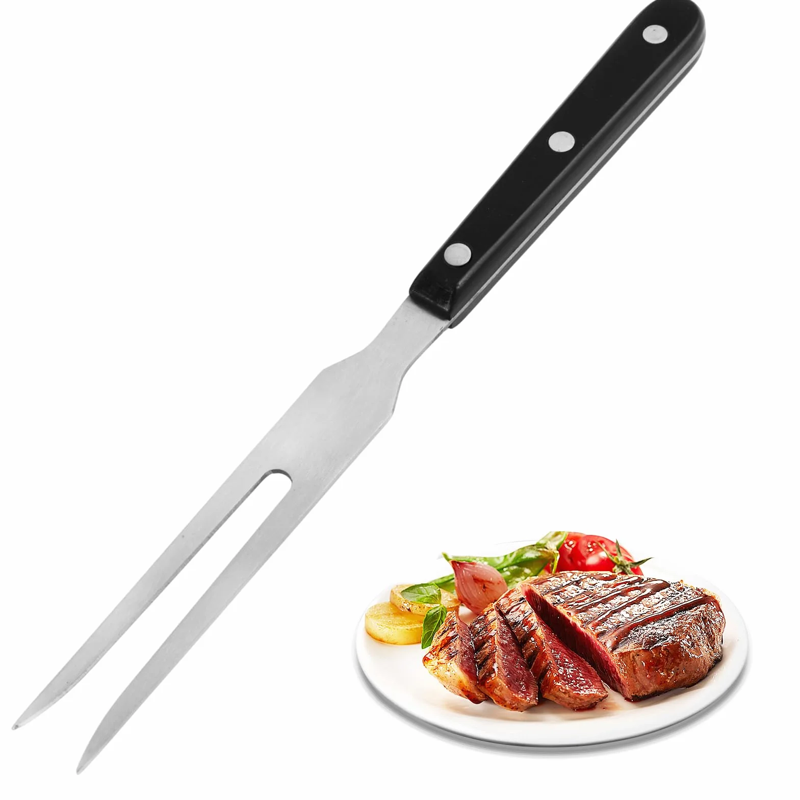Tenedor de Trinchar Acero Inoxidable con Mango Largo para Carne - Utensilio de Cocina para Asar, Barbacoa y Parrilla - Sujeta y Pincha Pollo, Cerdo, Ternera, Pavo y Verduras
