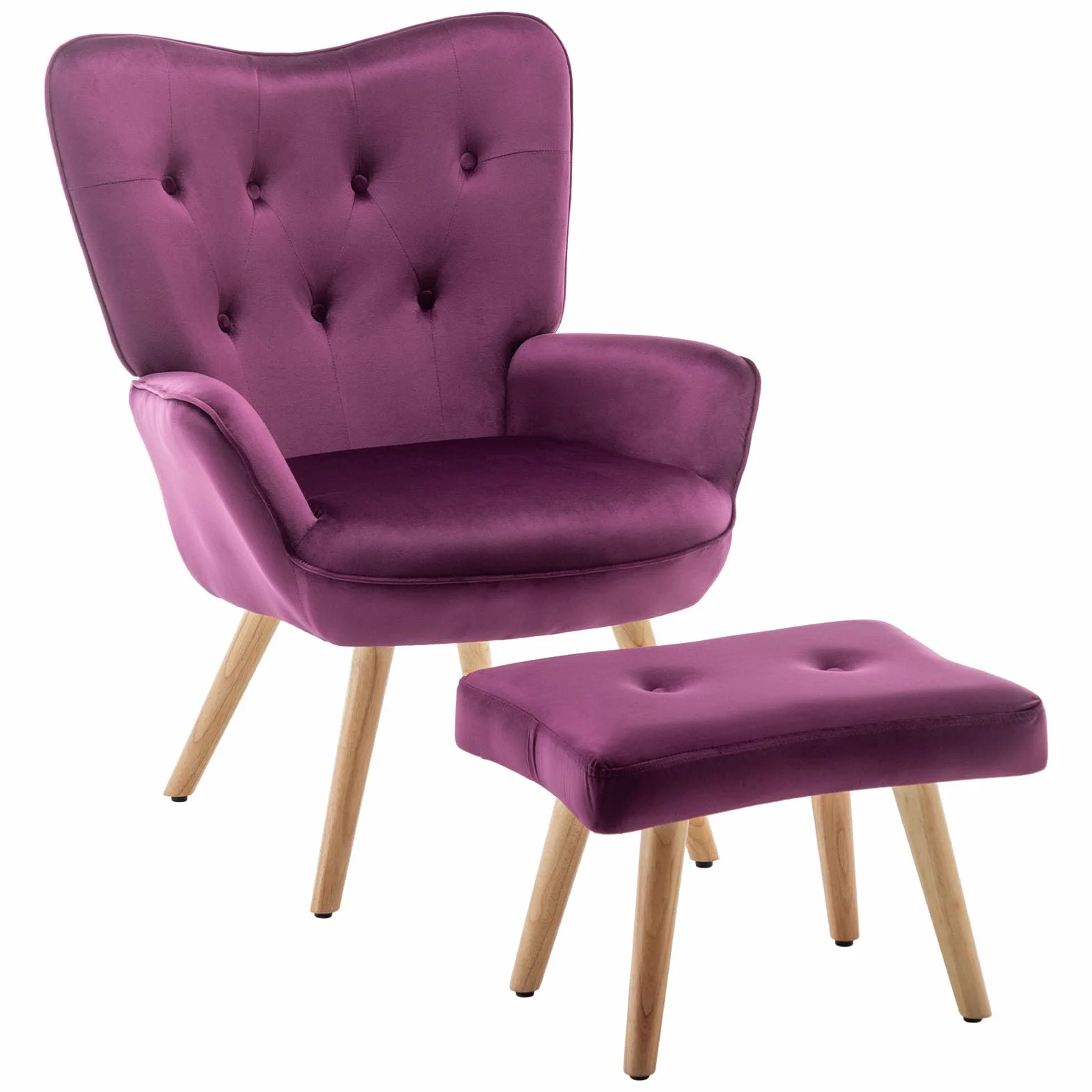 HollyHOME Sillon con Reposapies Salon Sillón Lectura Butacas de Salon Relax Comodos Sillones con Reposapiés Terciopelo Dormitorio, Púrpura