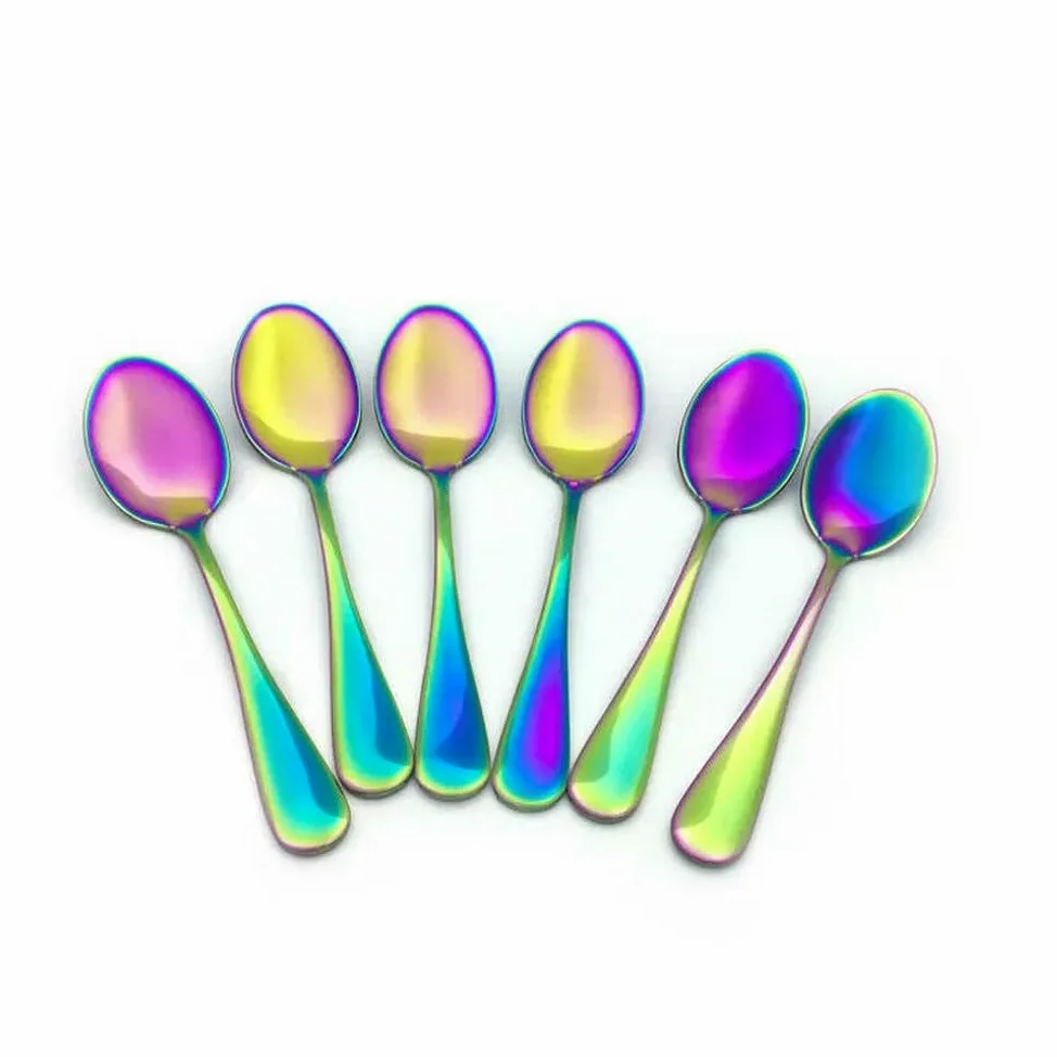 ZBDP - Cucharas pequeñas de postre de acero inoxidable de 14 a 12 unidades, de acero inoxidable, redondas, para agitar, cubiertos coloridos