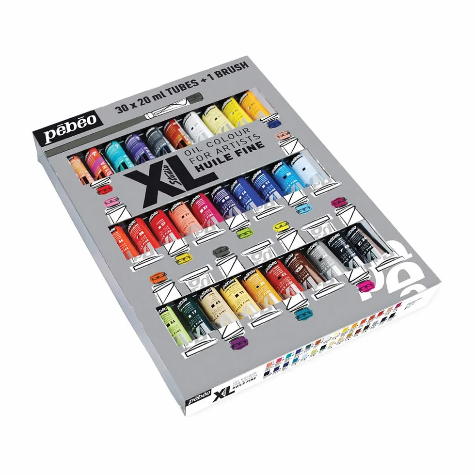 Pébéo 920231 Studio XL - Pinturas al óleo (30 tubos diferentes, 20 ml) con pincel, Multicolor