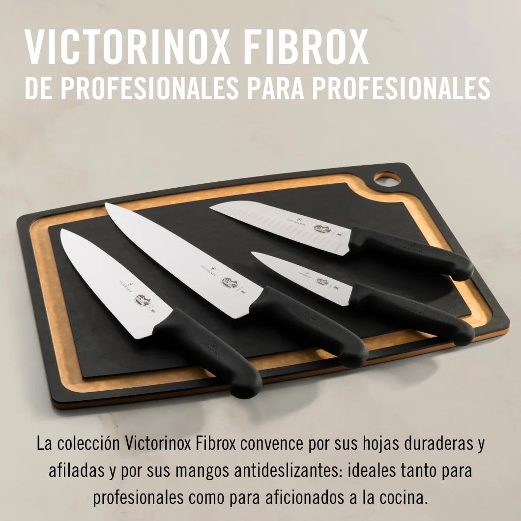Victorinox Fibrox Cuchillo Santoku con hendiduras, cuchillo de cocina japonés para carne, pescado y verdura, 17 cm, afilado, acero inoxidable, negro