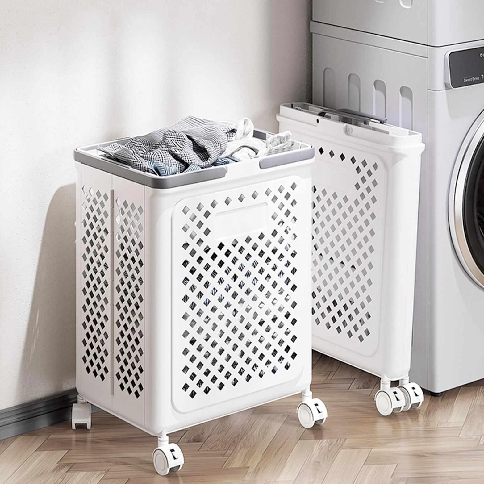 50 L Cesto de Ropa Sucia con Ruedas Cesta Plegable para Colada,Lavandería de Plástico Plegable con Asas Ergonómicas para Dormitorio Baño Lavandería y Espacios Reducidos