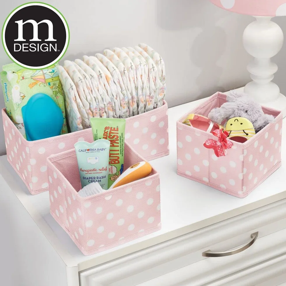 mDesign Juego de 5 cajas de almacenamiento para habitación infantil, rosa claro