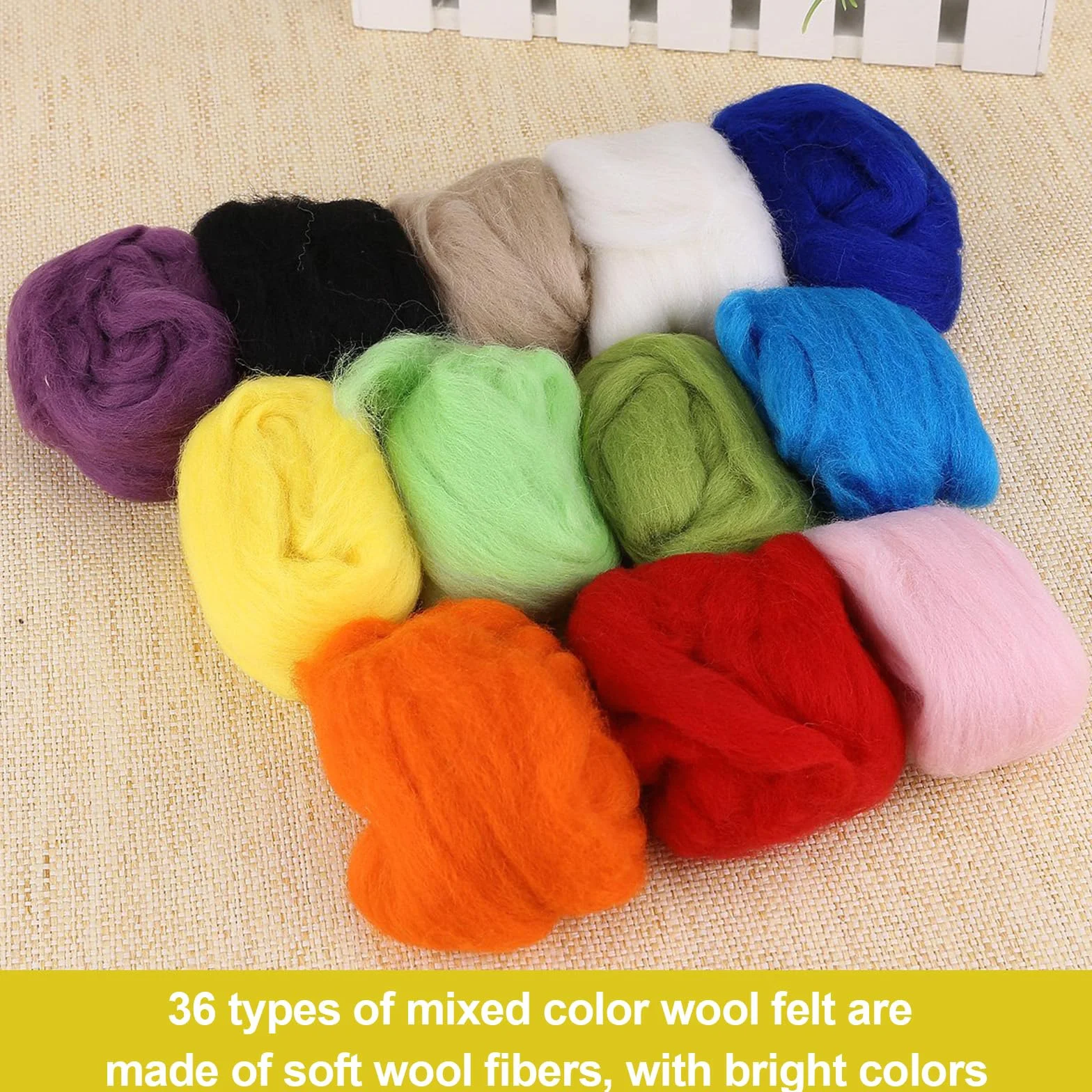 Vueinrg Kit de Fieltro de Aguja - 36 Colores Lana Roving, Juego Con Kit de Costura Para Trabajos Hechos a Mano y Muñecos de Bricolaje (3g/Colores)