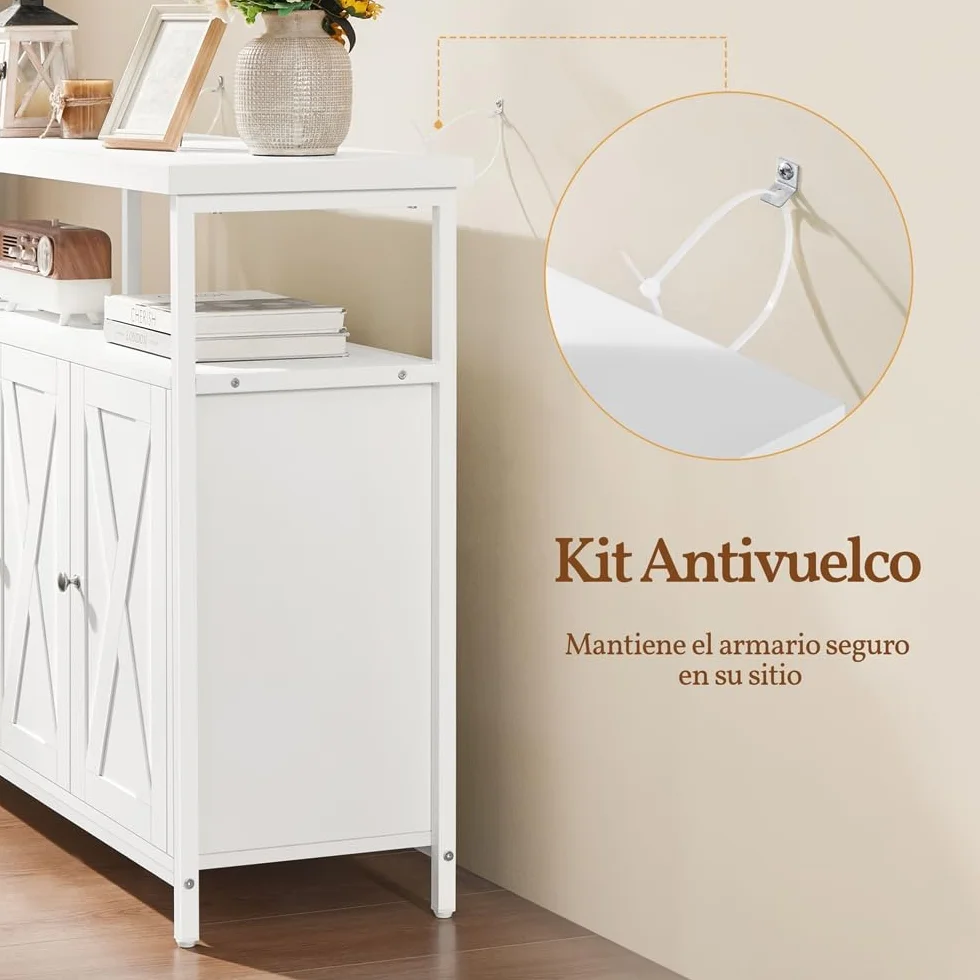 Yaheetech Aparador de Comedor Armario de Madera con 3 Puertas Armario de Almacenamiento con Estantes Ajustables para Salón Pasillo Cocina Sala de Estar 100x35x81.5 cm Blanco