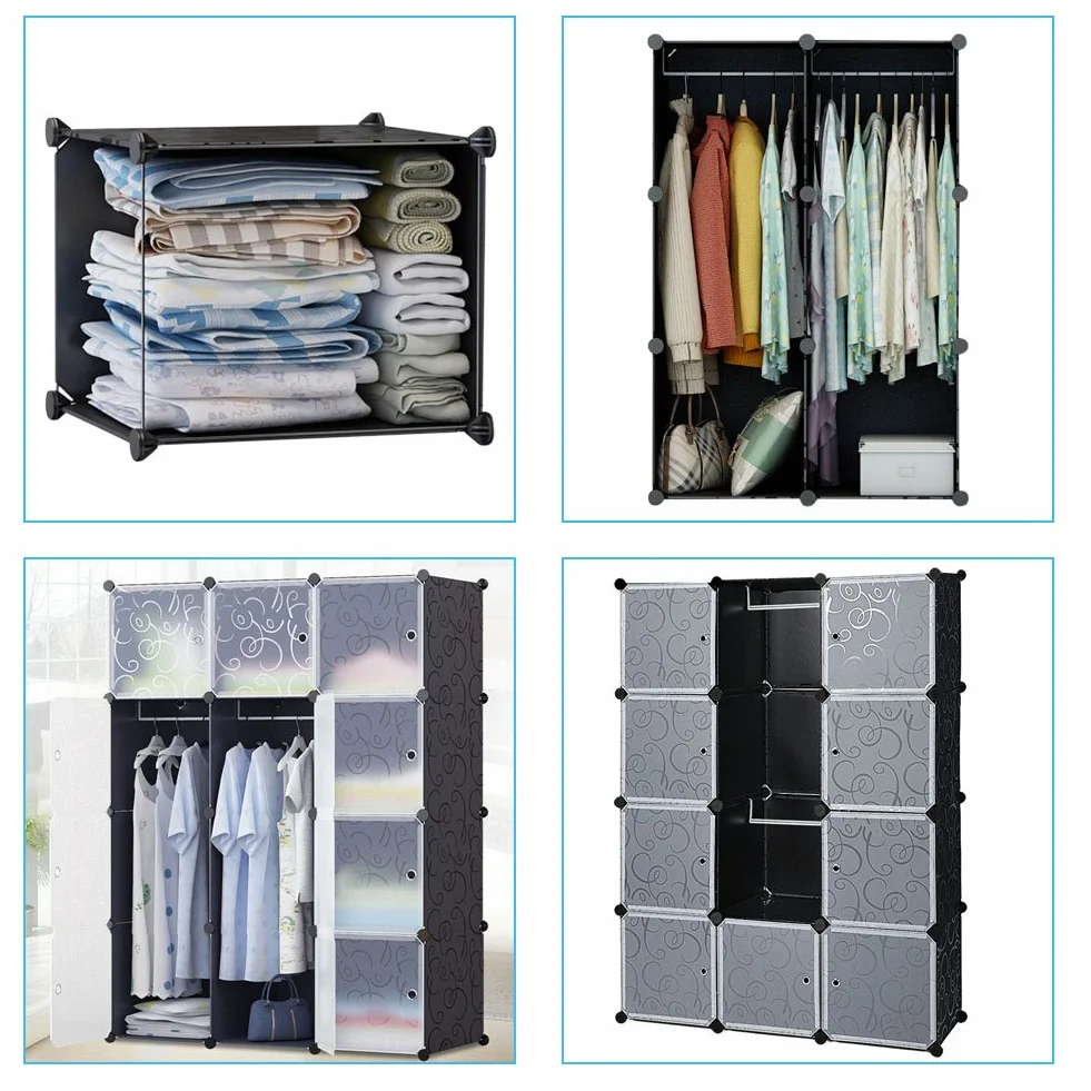 Mondeer Armario Plástico Opaco Ropero Estante Organizador Portable Aparador Gran Espacio con Dibujos de Estilo Clásico Blanco y Negro (12 Cubo)