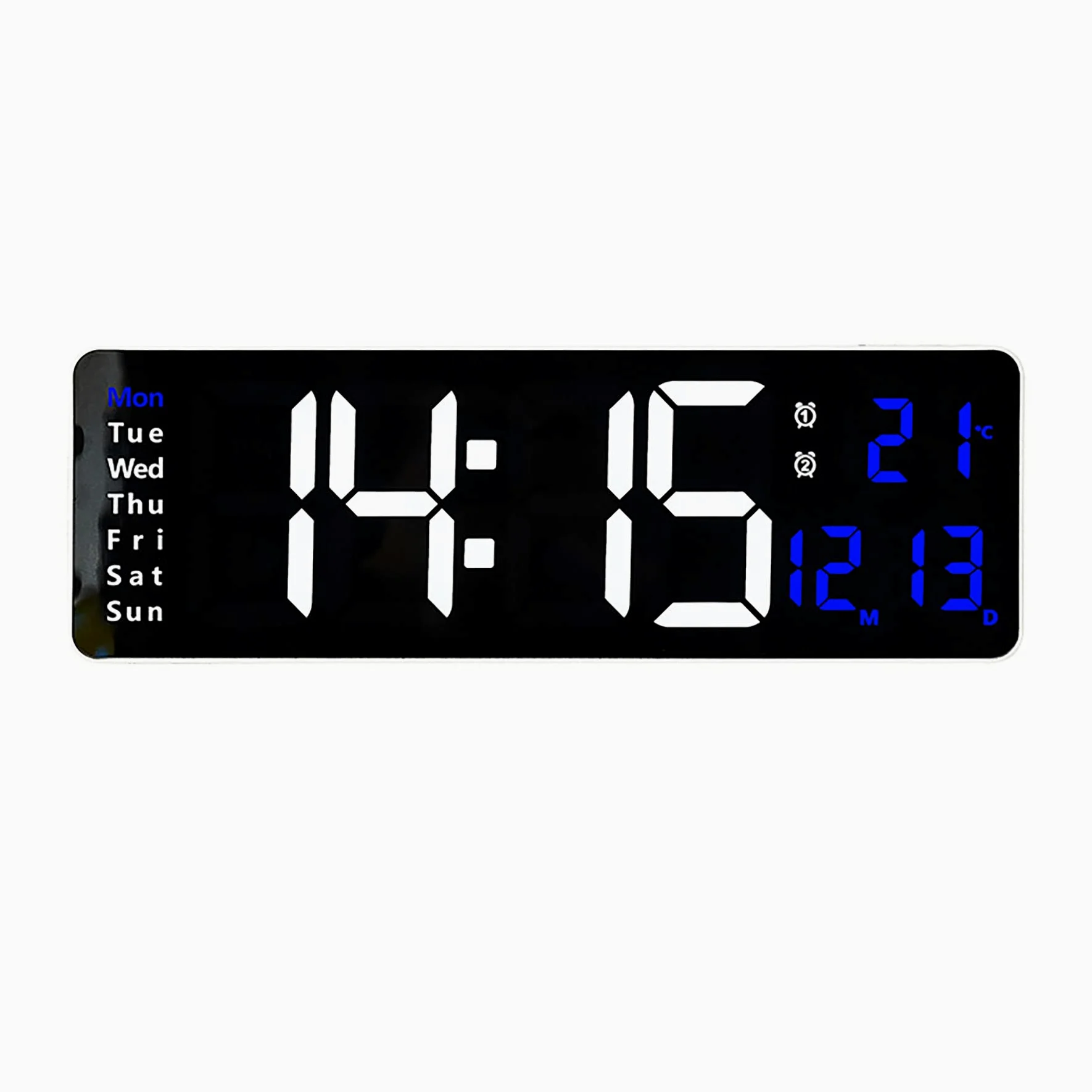 LED Reloj de Pared Digital, Reloj con Control Remoto, 10 Niveles de Ajuste de Brillo, Reloj Despertador con día/Fecha/Temperatura para el hogar Aula,White Shell,Blue Light