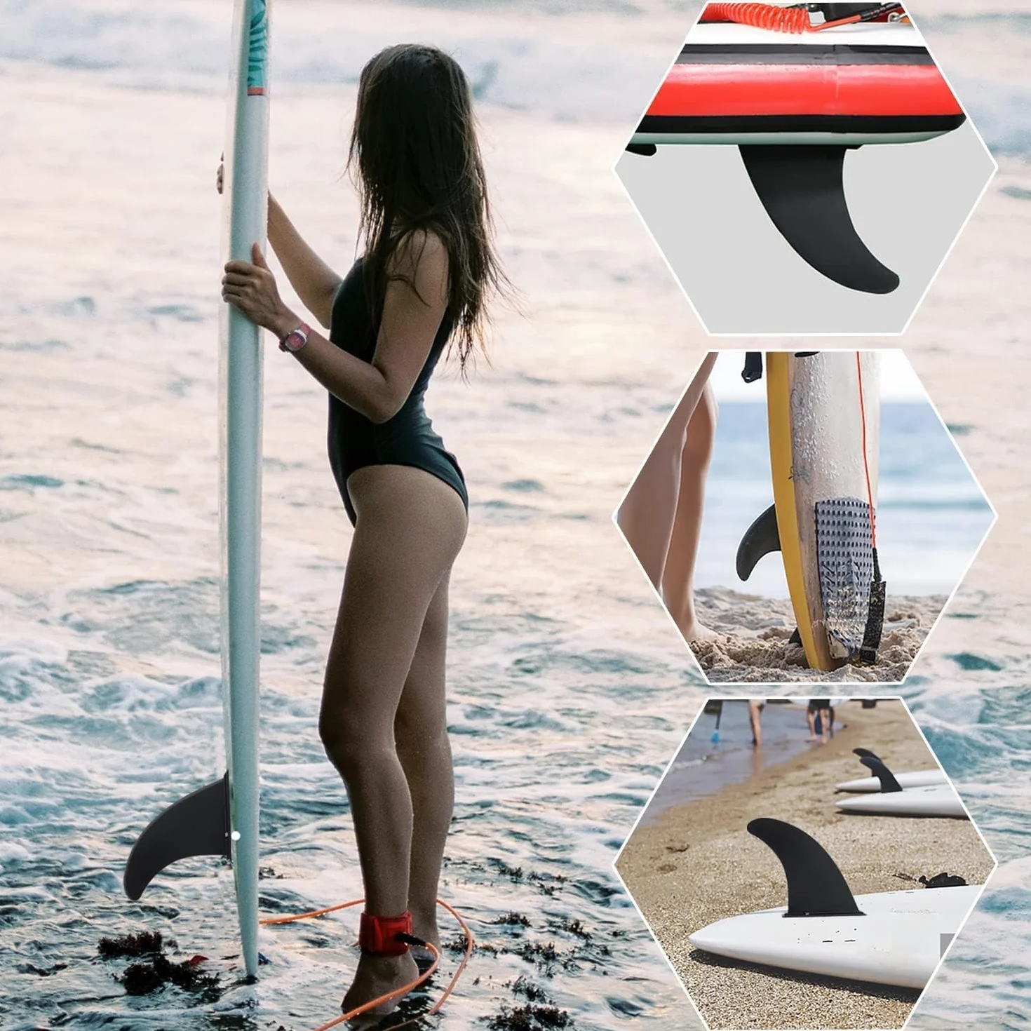 Aleta de Seguimiento Kayak Skeg Desmontable Central Puntos Montaje Integral Cuenca Agua Negra Tablas Surf Remo Inflable