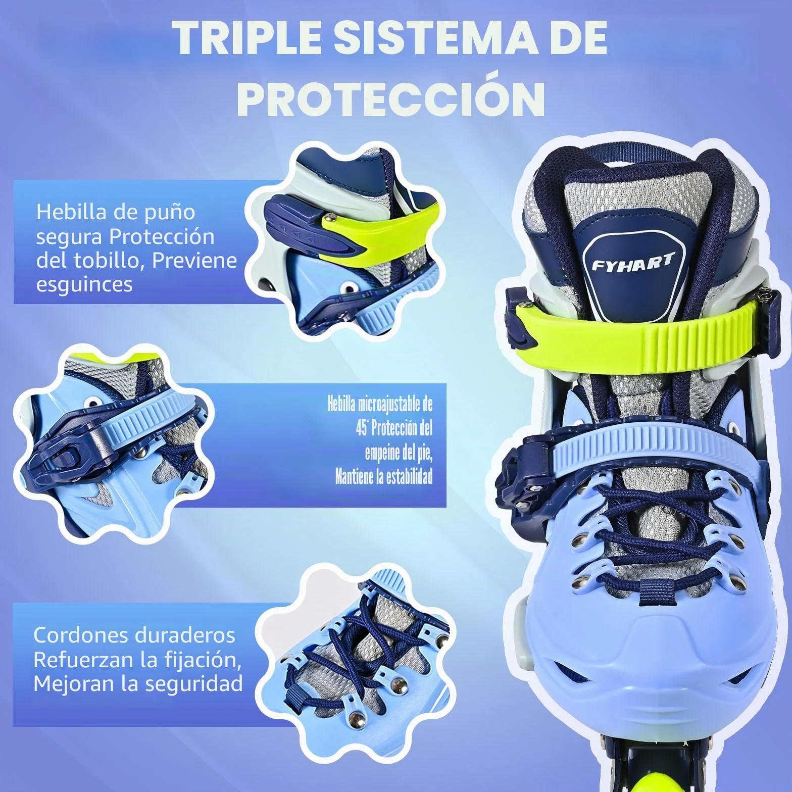 Patines en línea Ajustables para niños y niñas, 4 Ruedas con Ruedas Luminosas, Azul y Verde