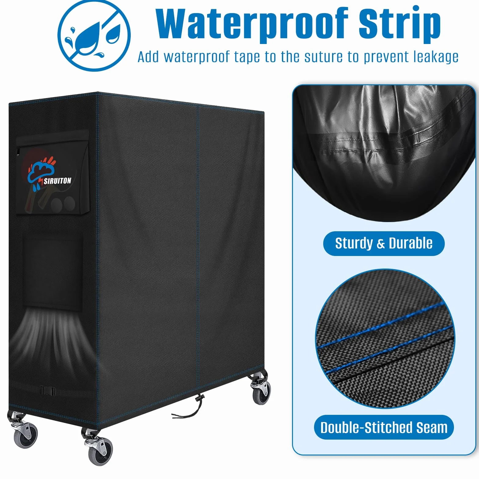 SIRUITON Funda de mesa de ping pong impermeable 165x70x185cm negra
