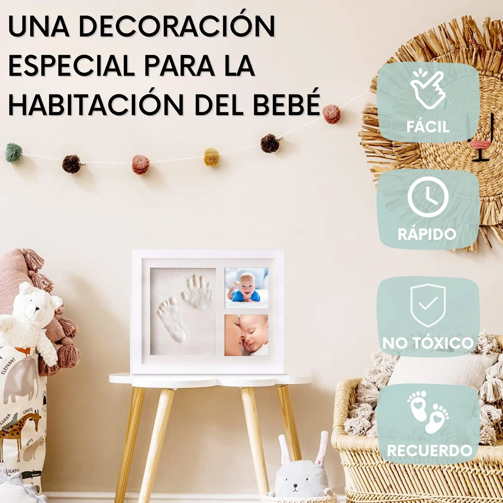 HuBorns Marco Huellas Bebé Recién Nacido con Arcilla, Kit Completo para Huella Pie y Mano, Recuerdo Original, Regalo Bebé y Decoración