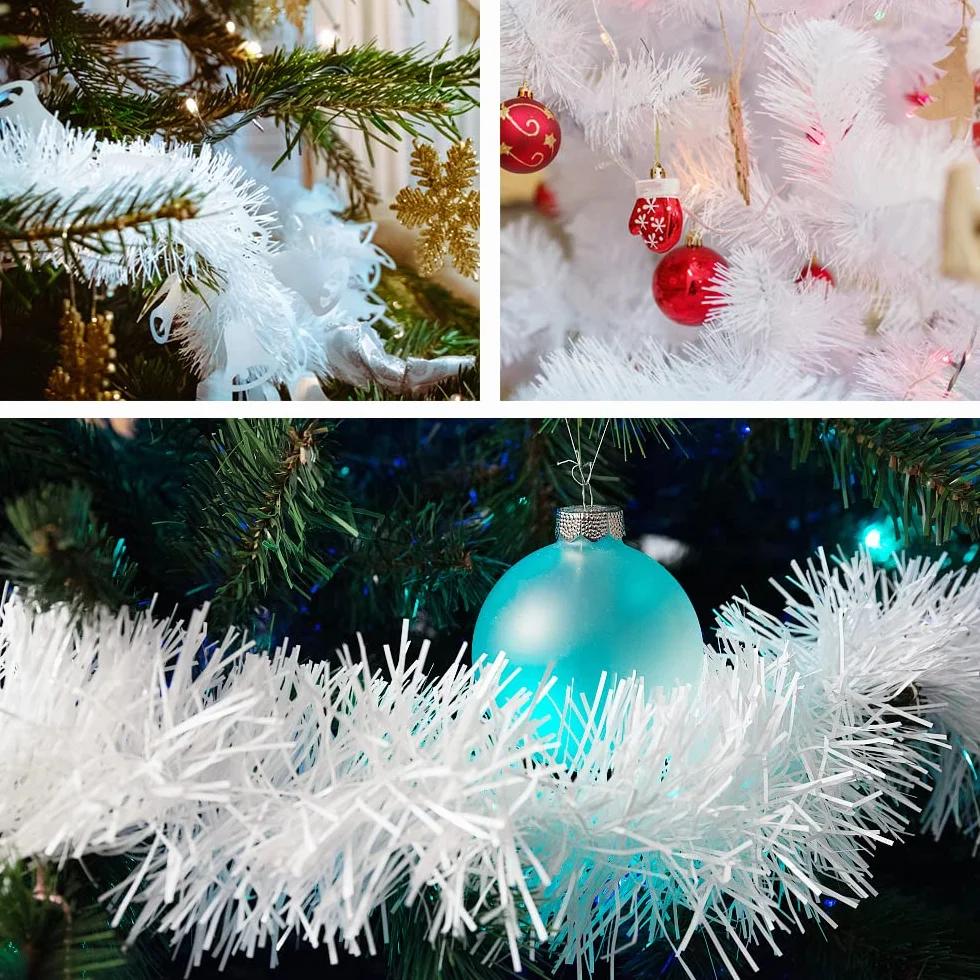 Bluelves Guirnalda de Oropel Navidad, 4pcs Espumillon Arbol Navidad, 3m Espumillón de Navidad, Oropel Navidad, Espumillon Decoración para Fiesta Árbol de Navidad (Blanco)