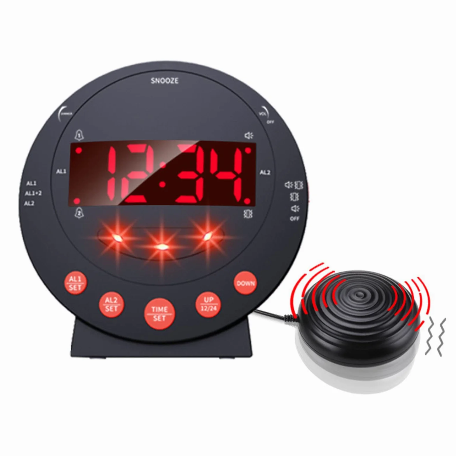 Reloj Despertador con Vibración Extra Fuerte de 110 DB Reloj Despertador con Luz de Alarma Roja Reloj Digital con Pantalla Grande para Personas Sordas con Problemas de Audición