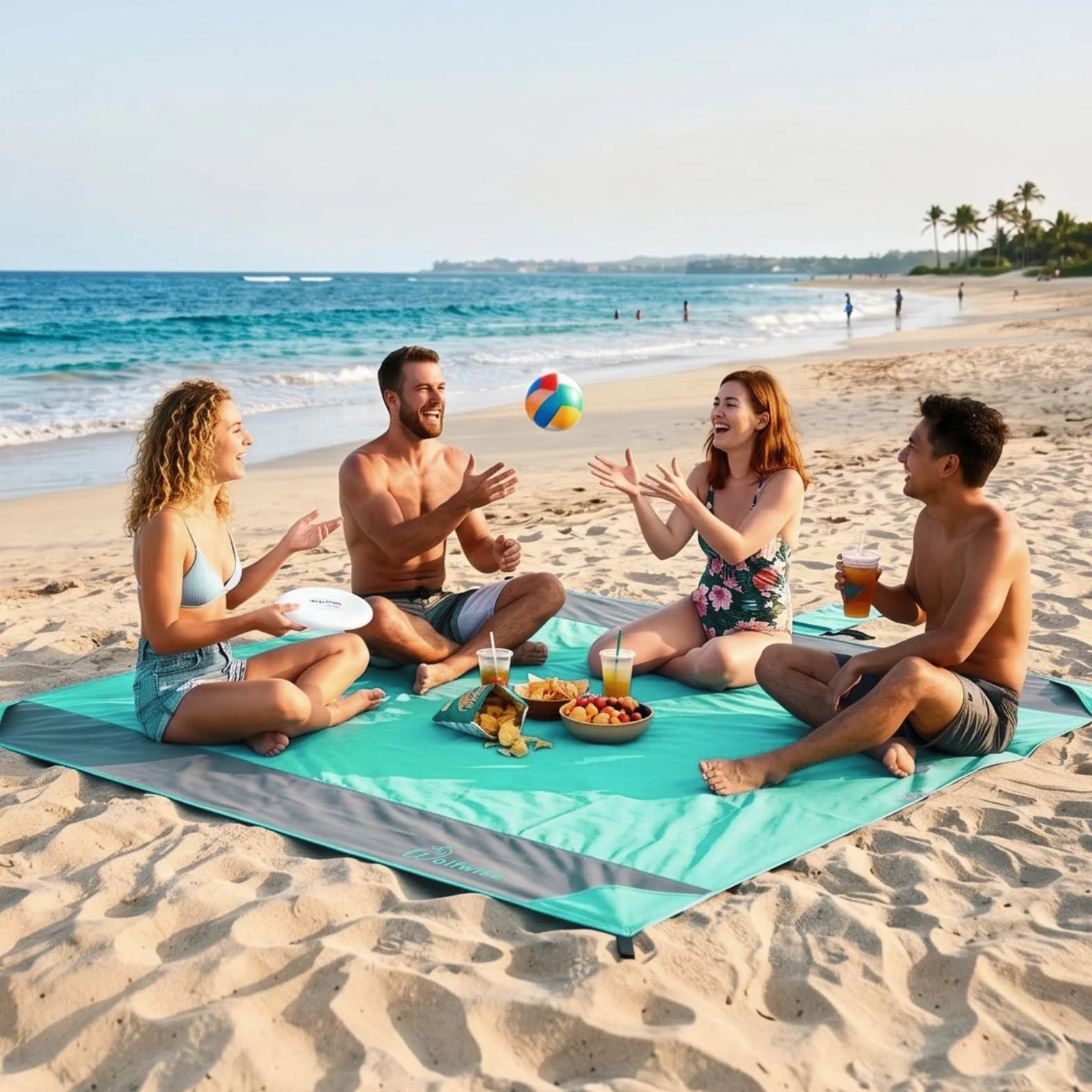 WolfWise Gran Manta de Playa 200x205 cm Impermeable Antarena Ultraligera 4 Personas 4 Bolsas Arena 4 Estacas Verde