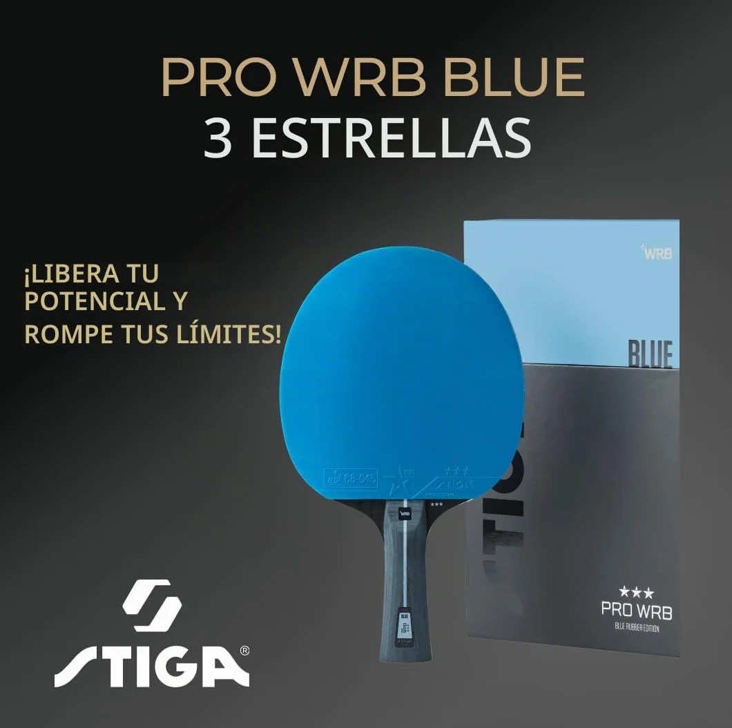 STIGA Raqueta de Ping Pong Pro WRB Blue Edition Pala Tenis Mesa 3 Estrellas Goma Azul