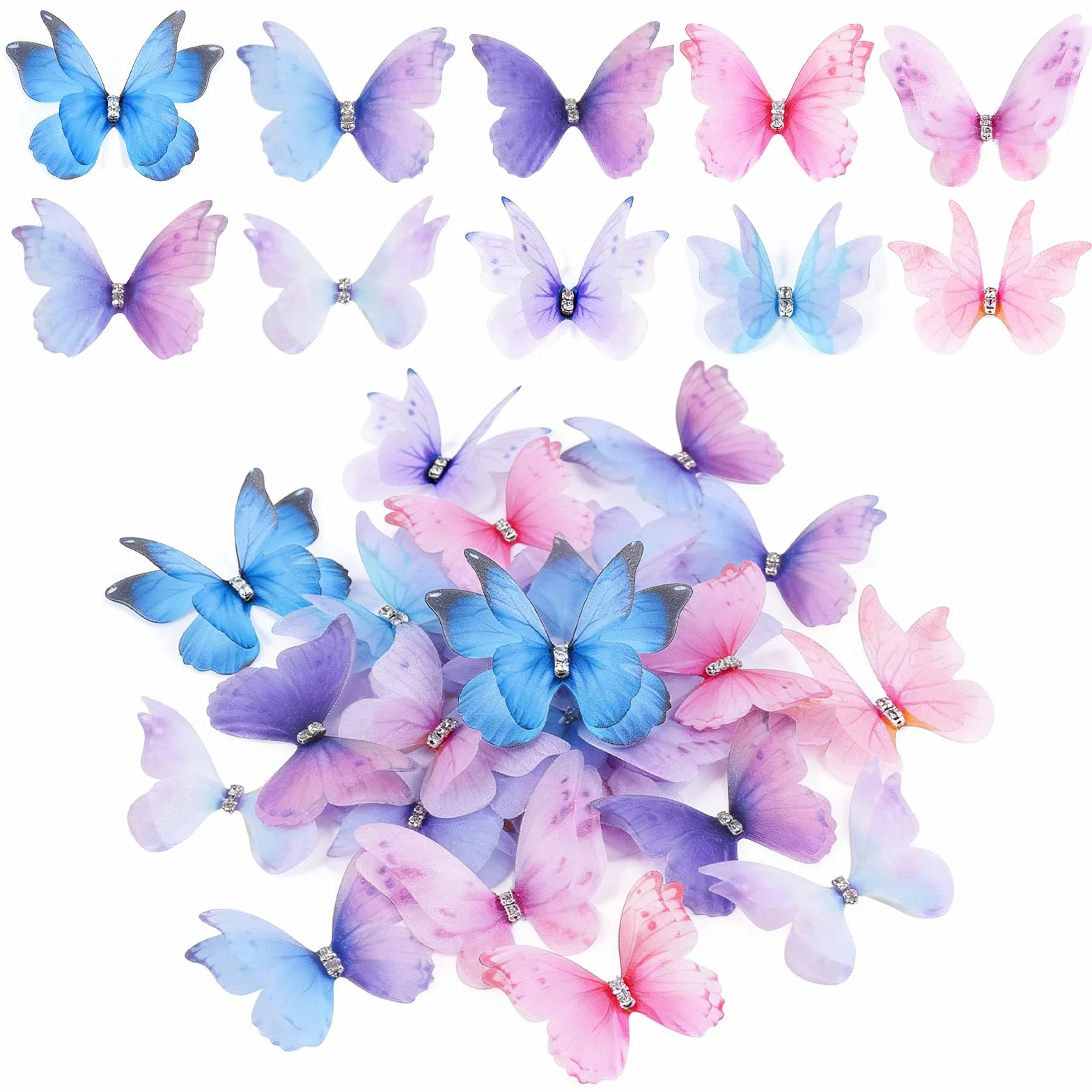 70 Piezas Mariposas Decorativas Pegatinas Pared Decorativas, Mariposas Translúcidas Adornos Cumpleaños, Gasa y Tela de Organza, Accesorios de Bricolaje para Bodas Equipaje Ventana (Style a)
