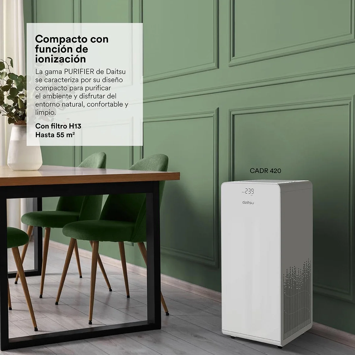 Daitsu - Purificador de Aire | Filtro HEPA13 + Carbón Activo + Ionizador Cold Plasma | Hasta 55 m² | 3 Velocidades | Programación | Certificado CE