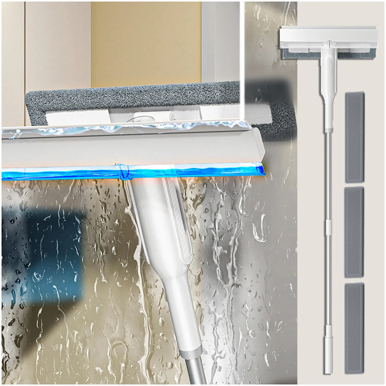 4 en 1 Spray Limpiacristales Coche con Colector De Aguas Residuales Y 3 Paños Microfibra, Limpiacristales con Varilla De Extensión para Ventanas Altas Interiores/Exteriores