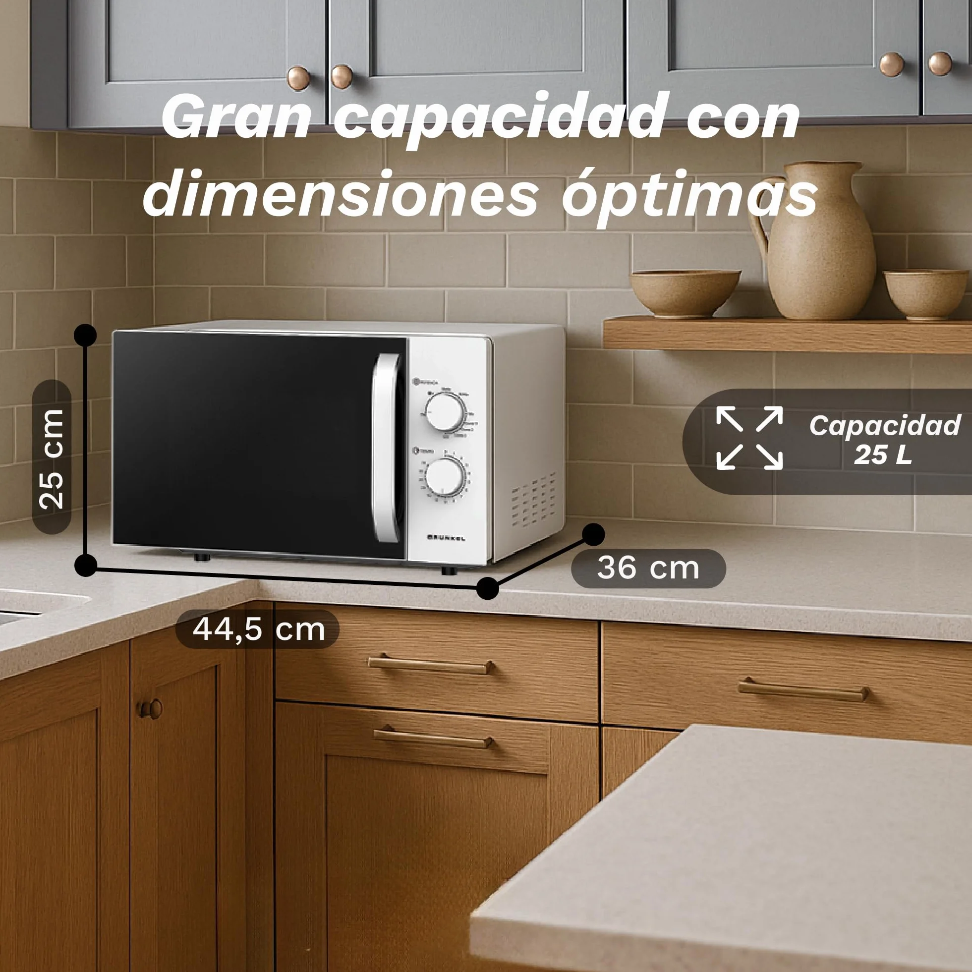 Microondas con Grill de 25 Litros, 850W +1000W Grill, 5 Niveles de Potencia, 3 Modos Combinados, Temporizador 30 min