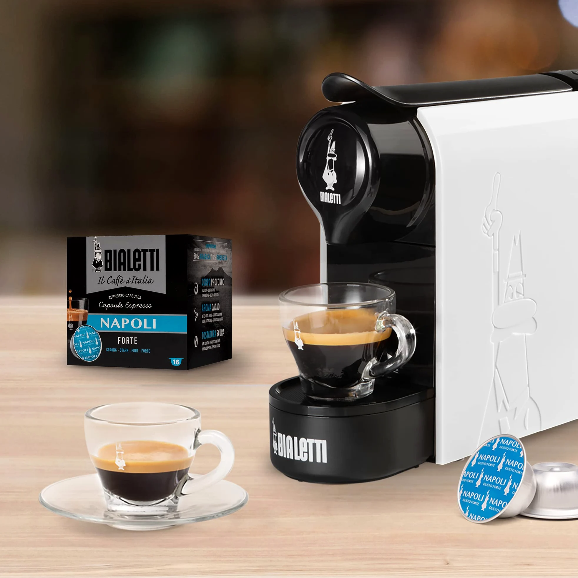Bialetti Gioia, Espresso Café Máquina por Aluminio Cápsulas, Sarribaer-compacto, 500 ml Tanque, 1200W, Blanco