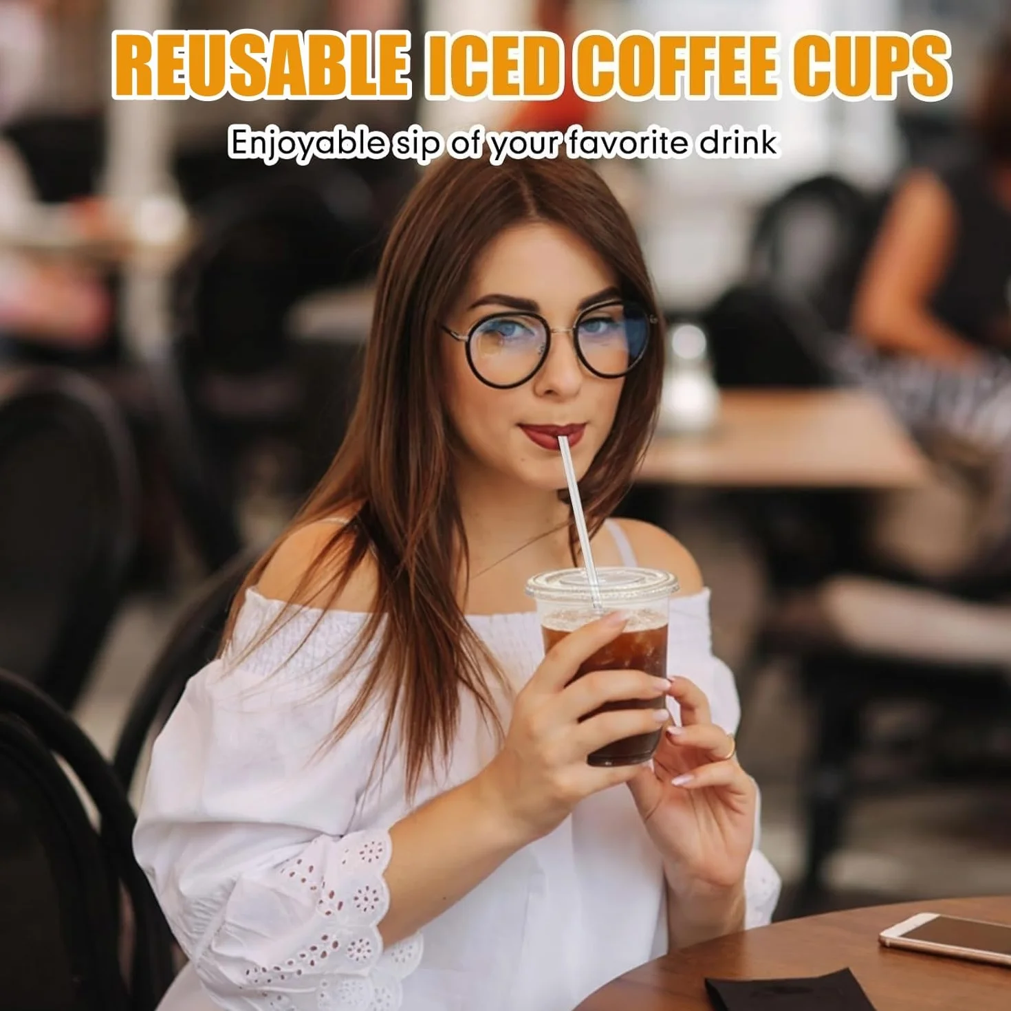 KAHEIGN 50 Piezas Vasos de Plástico Transparente con Tapa Y Pajitas de Papel, 480ml Vaso Reutilizable de Plástico para Café Elegantes Vasos para Café Helado Batidos Bebidas Frías Fiestas Catering