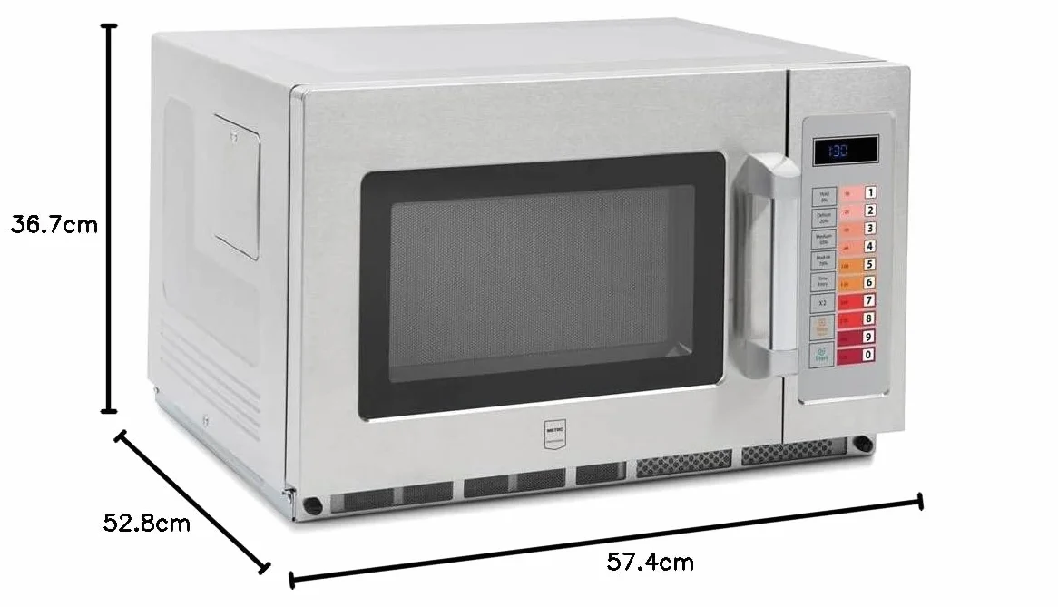 METRO Professional Microondas GMW1034D, Acero Inoxidable, 57.4 x 36.7 x 52.8 cm, 1800 W, 34 L, Panel Digital, 3 Niveles de Cocción, Descongelación, Temporizador, plata