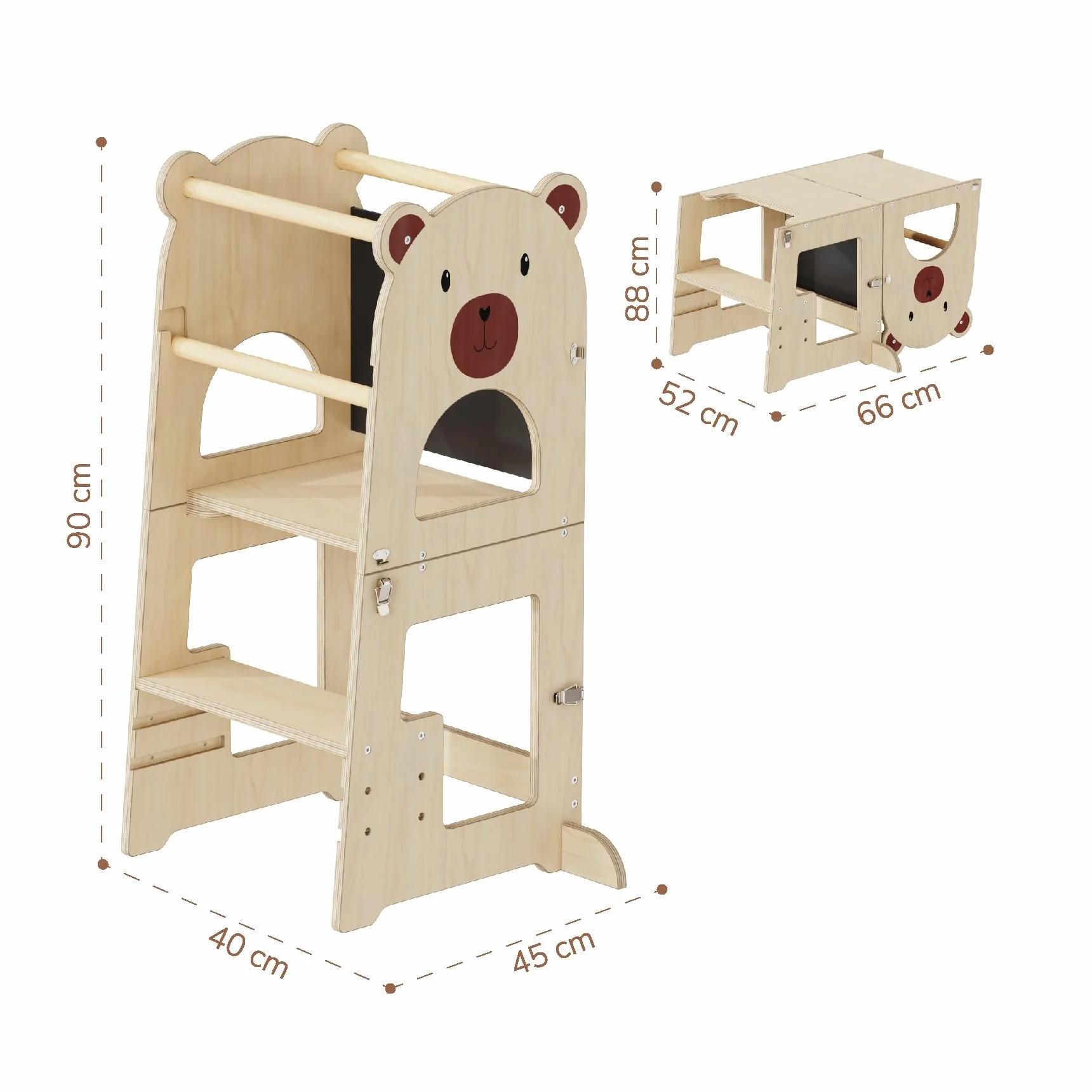 Buddy Baby Xperimenta Torre de Aprendizaje Madera Maciza Montessori Convertible Escritorio Infantil Taburete Cocina Plegable Barra Seguridad