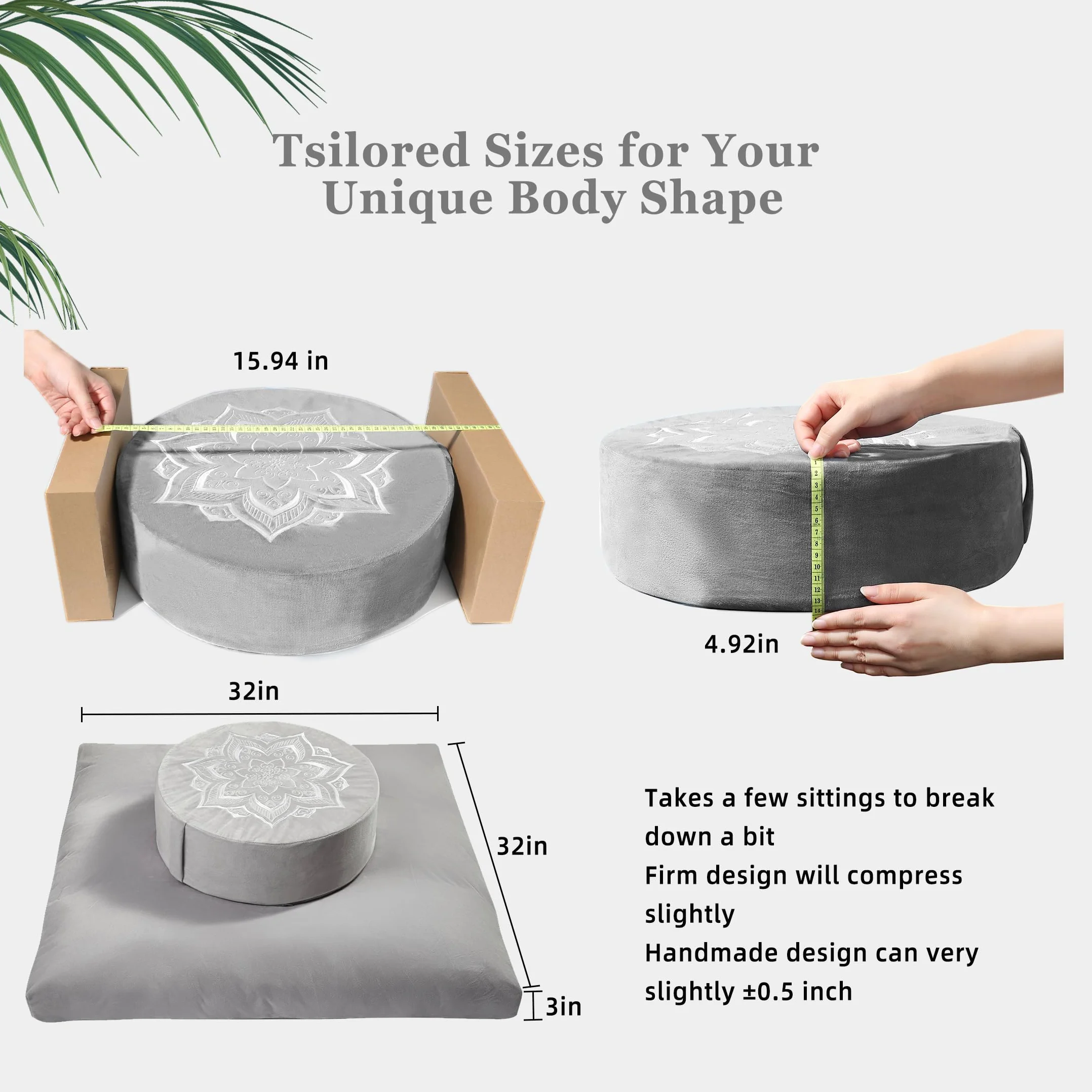 Cojín de meditación con Cascos de Trigo sarraceno y Mezcla de Espuma de Memoria Desmontable Lavable Cubierta Corta de Felpa Base antideslizpara Yoga, hogar, Oficina y Uso Multi-Escenario