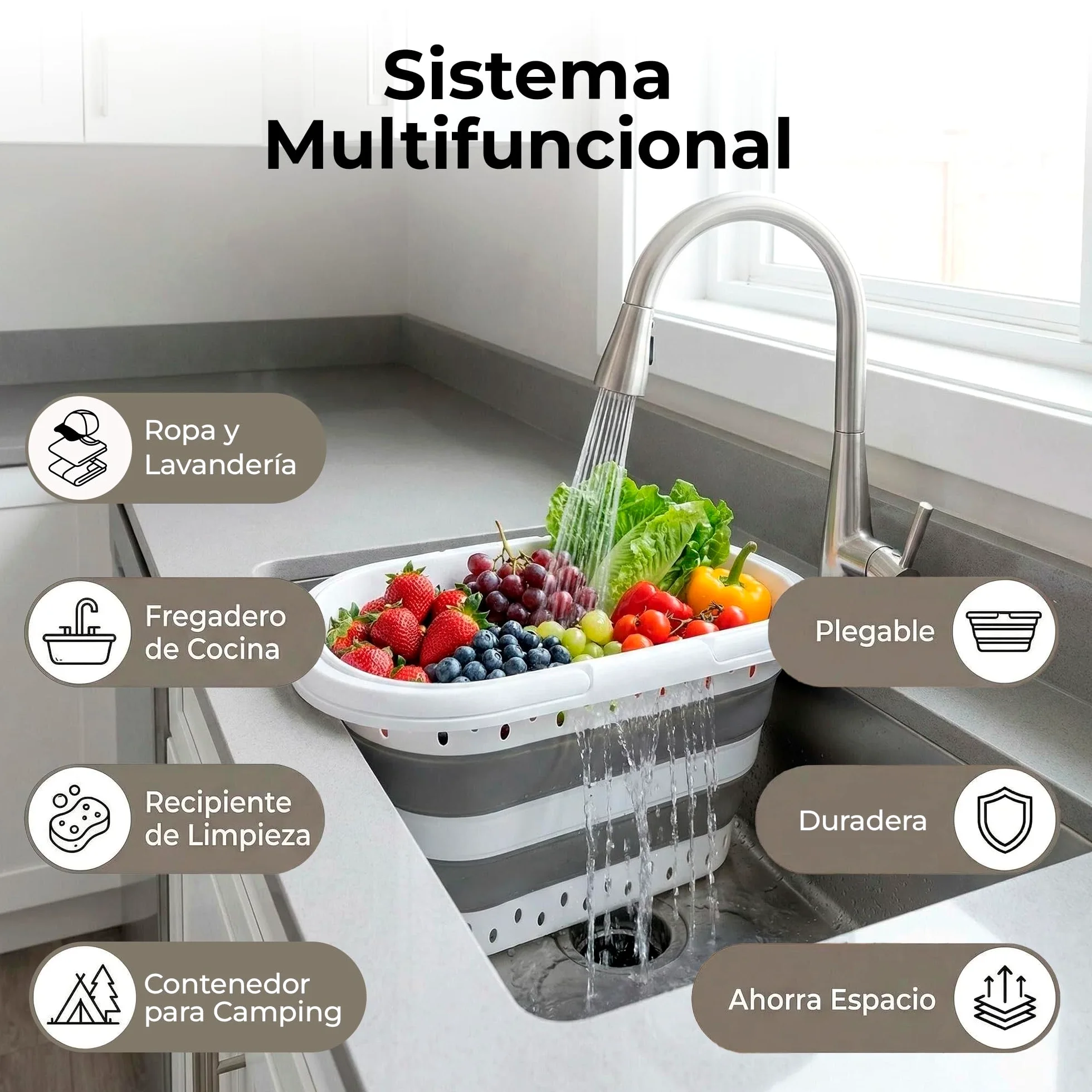 Cesto Plegable de Colada 32L CIA&CO, Cesta de Ropa Plegable de Silicona con Asas, Compacta y Portátil, Ahorra Espacio, para Lavandería, Camping, Cocina, Fregadero y Limpieza