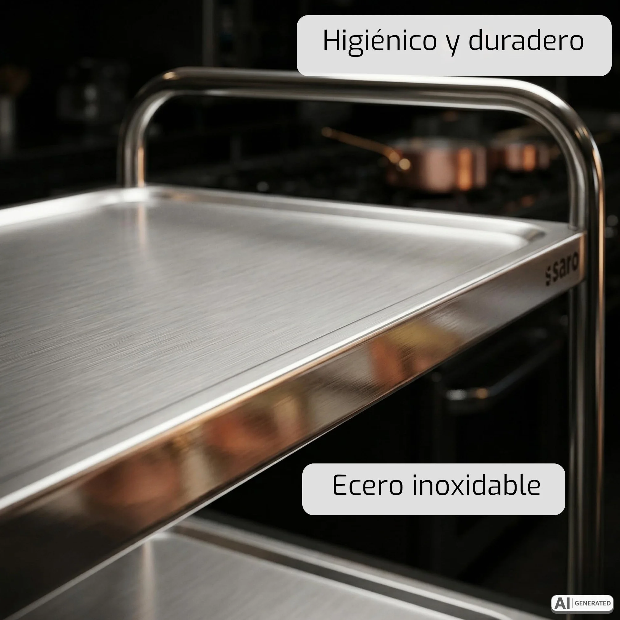 SARO BASTIAN Carro de transporte y servicio con 3 bandejas, acero inoxidable, 80 kg de carga, 4 ruedas (2 con freno), 86 x 54 x 94 cm, para gastronomía y servicio