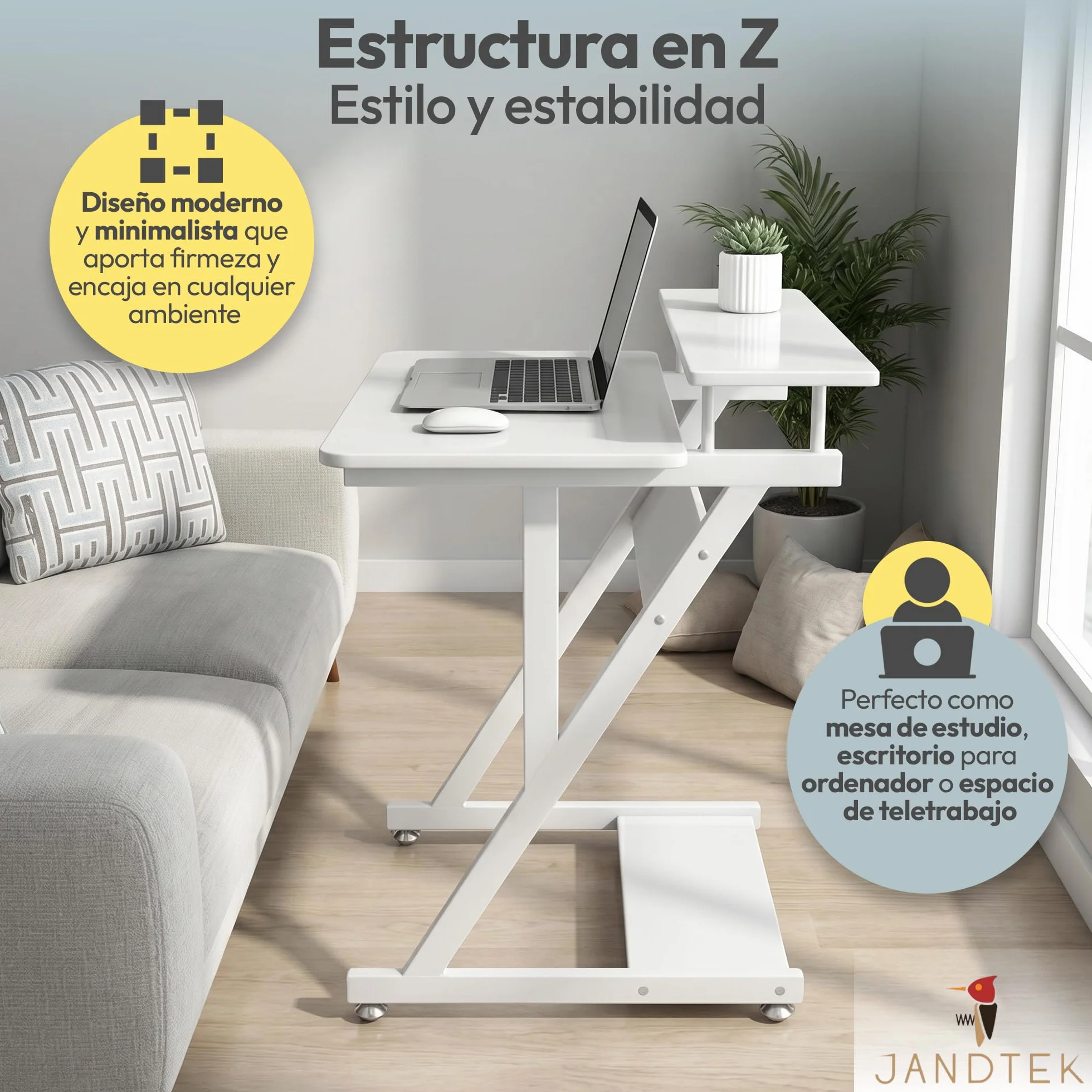 Escritorio Pequeño con Estante Superior 70 x 40 cm, Mesa Escritorio Blanca o Roble para Ordenador, Mesa de Trabajo Compacta para Estudio, Oficina y Habitación (Blanco)