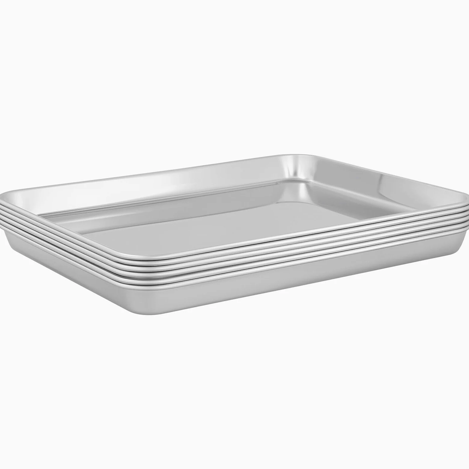 LEXININ 6 bandejas rectangulares antiadherentes de acero inoxidable para cocinar y servir, 31,5 x 24,5 x 2,5 cm