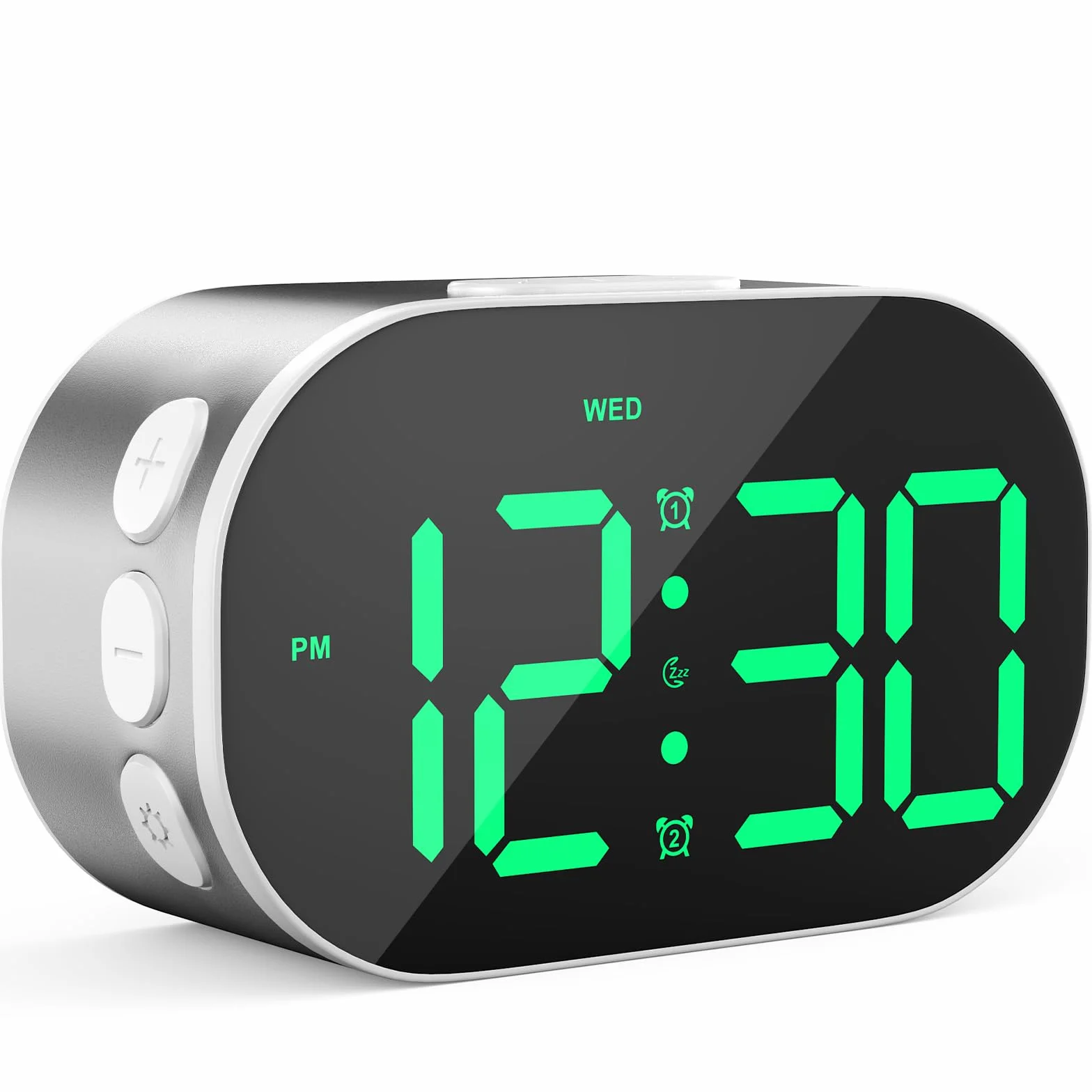 Reloj Despertador Digital de Mesita,Despertador de Aluminio con Números Grandes,Snooze,12/24H,para Dormitorio, Mesita de Noche y Viaje (Plateado)
