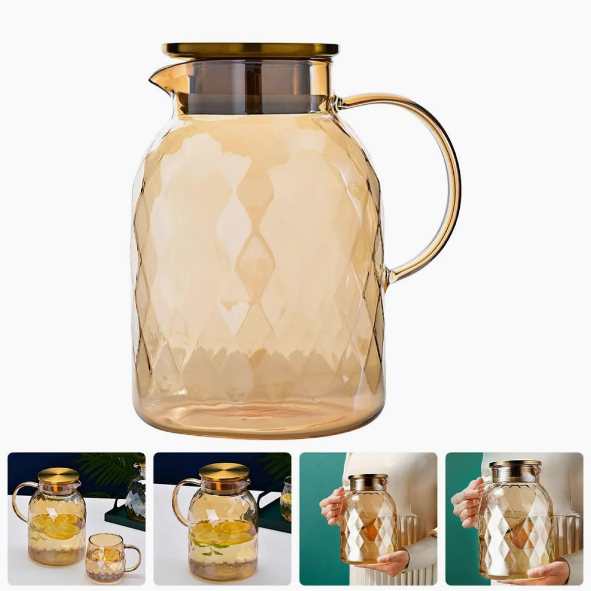 BESPORTBLE Jarra de Agua Hervida Fría de Vidrio 1800ml, Tetera de Cristal Transparente de Gran Capacidad para Jugo y Bebidas Refrescantes, Adecuado para Cocina y Hogar