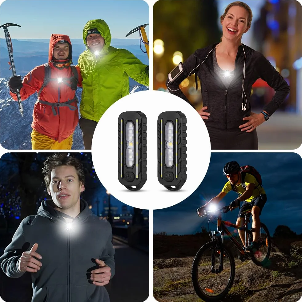 Luz LED con Clip Recargable USB Impermeable 5 Modos Linterna de Ciclismo para Correr