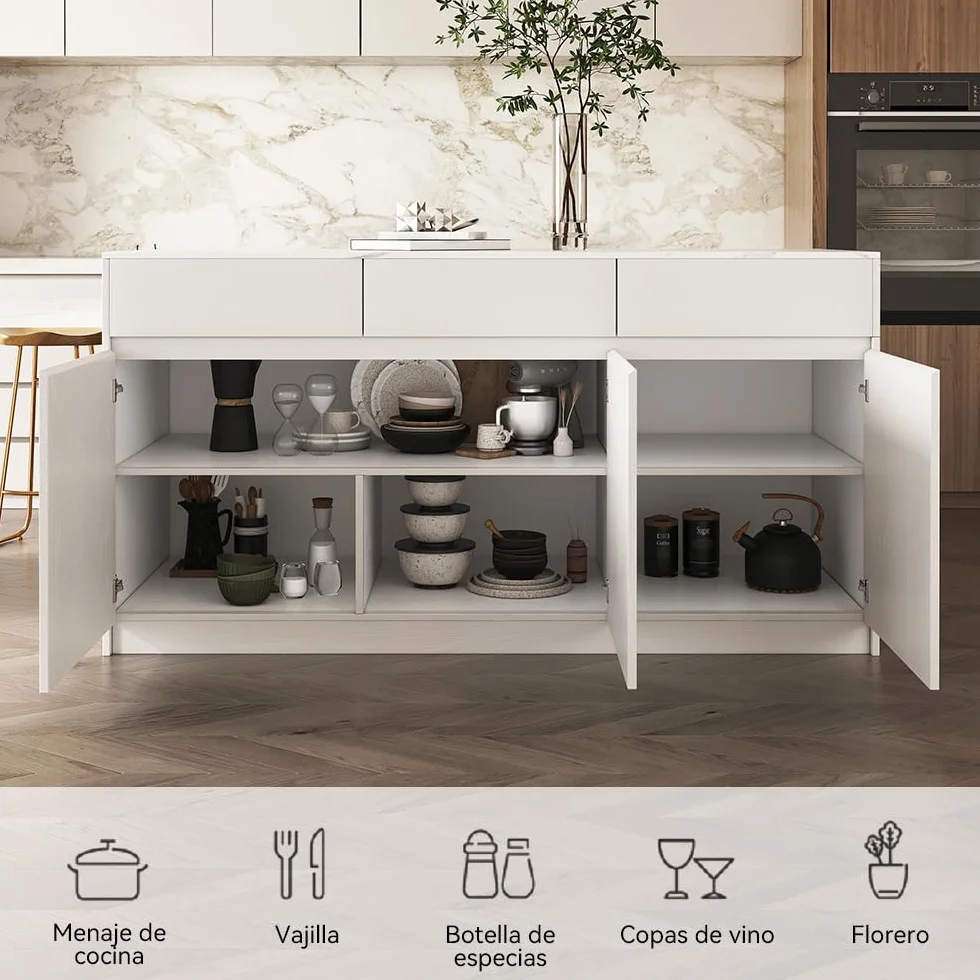 Homary Isla de Cocina Extensible con Almacenamiento múltiple para Cocina y Comedor, hacia la Derecha 205-268cm x 90cm (Blanco Mate y Blanco: Madera de ingeniería, Izquierda: 205-268cm)