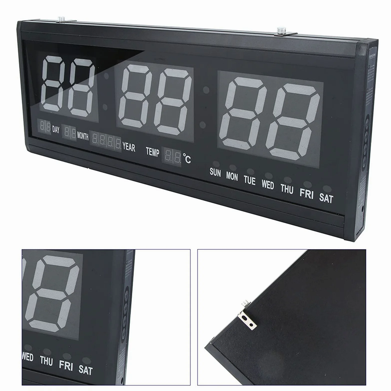 Reloj Despertador LED Digital con Dígitos Grandes y Calendario para Exhibición en Casa y Oficina, Elegante Monitor de Temperatura Humedad