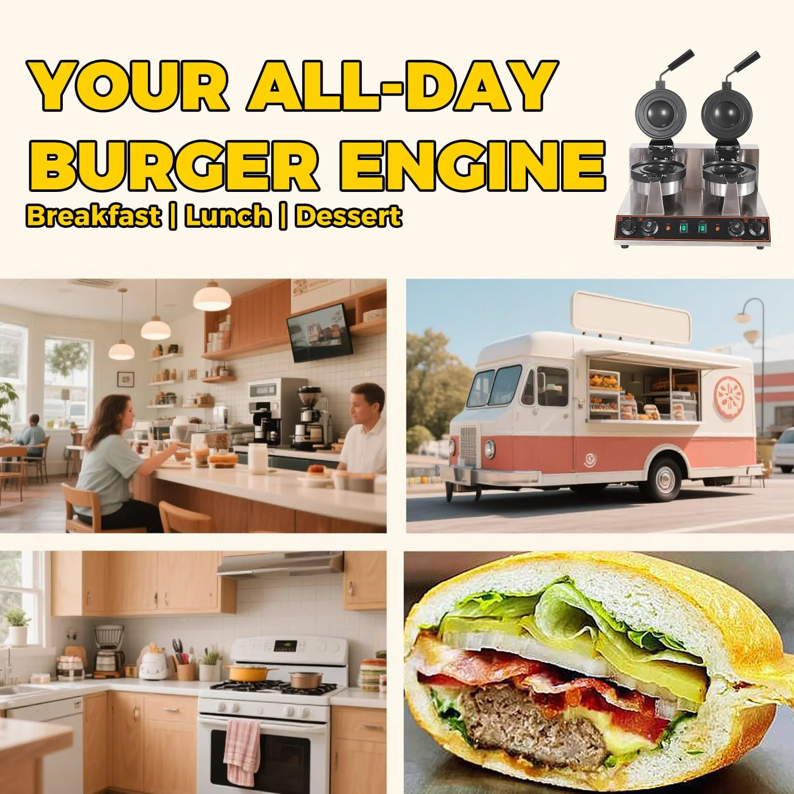 Gofrera para Hamburguesas Máquina para paninis Prensa de Hamburguesas Comercial Disquera Pan Cubano Industrial 50℃~300℃ para restaurantes/cafeterías/Camiones de Comida singleheadrotating