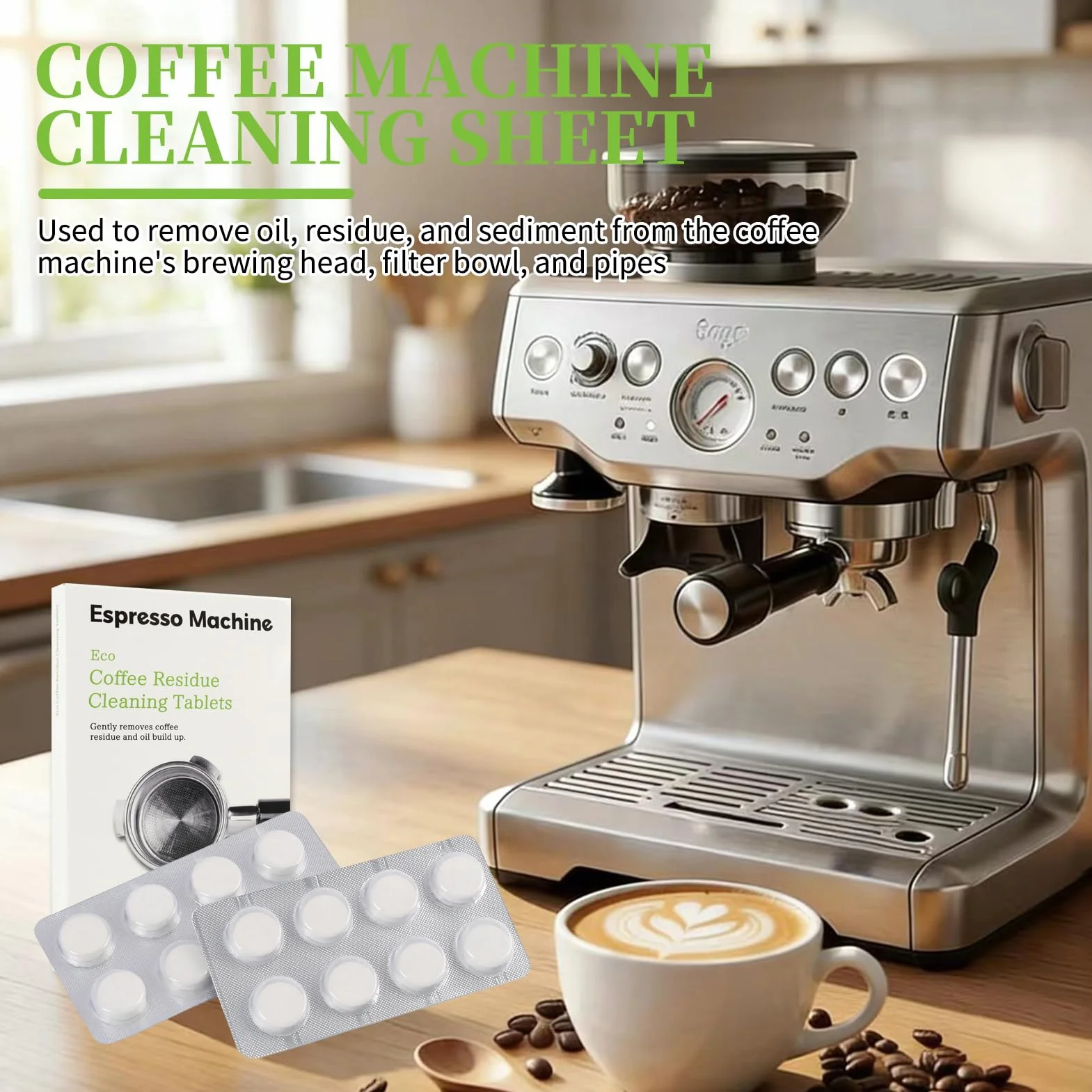 Pack de 16 Comprimidos de Limpieza de 1,5g para Máquinas de Café Sage y Breville, Eliminan Residuales Internos y Portafiltros, Compatibles con Descalcificador, Fáciles de Usar y Respetuosos con el Med