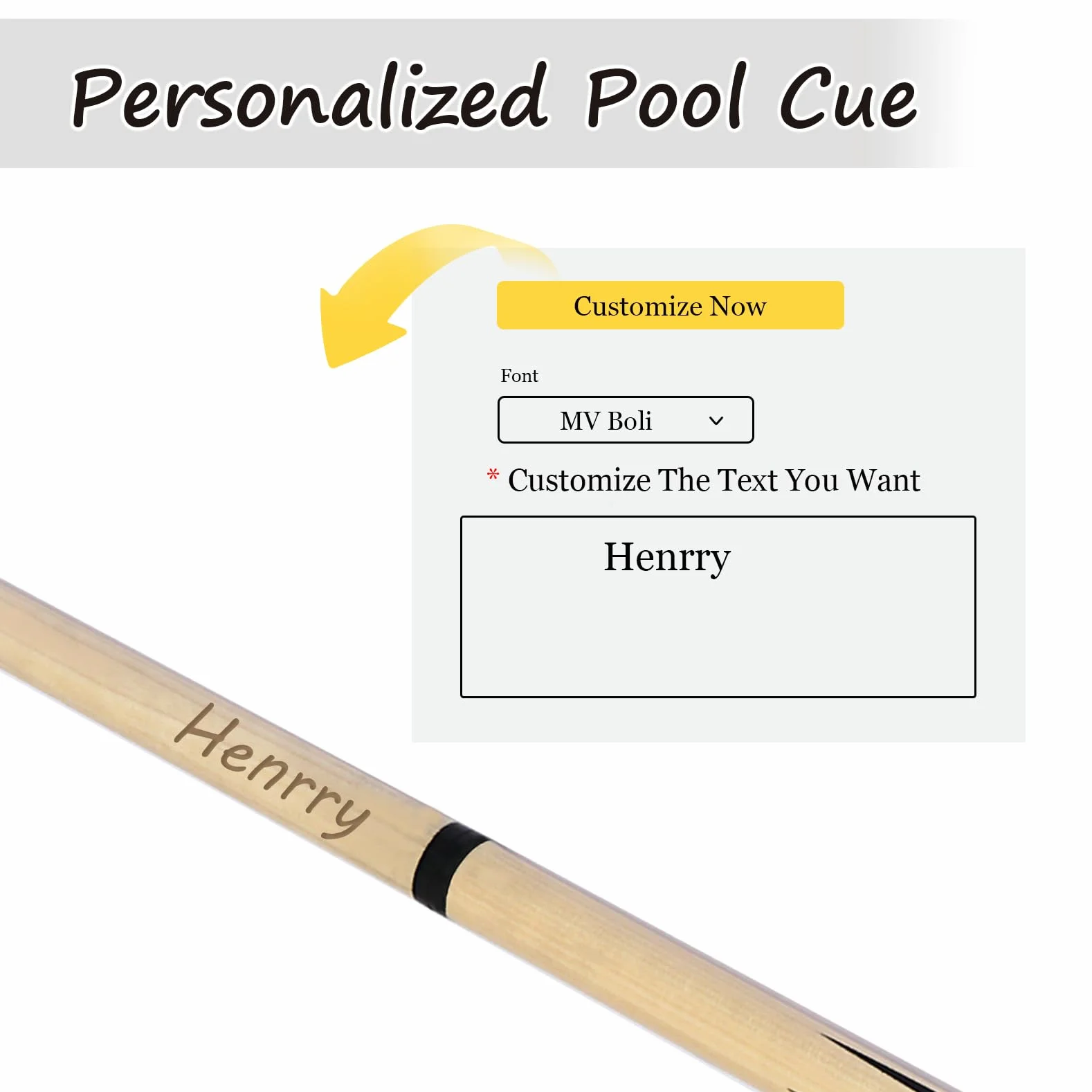 Taco de billar personalizado con nombre para entusiastas del pool