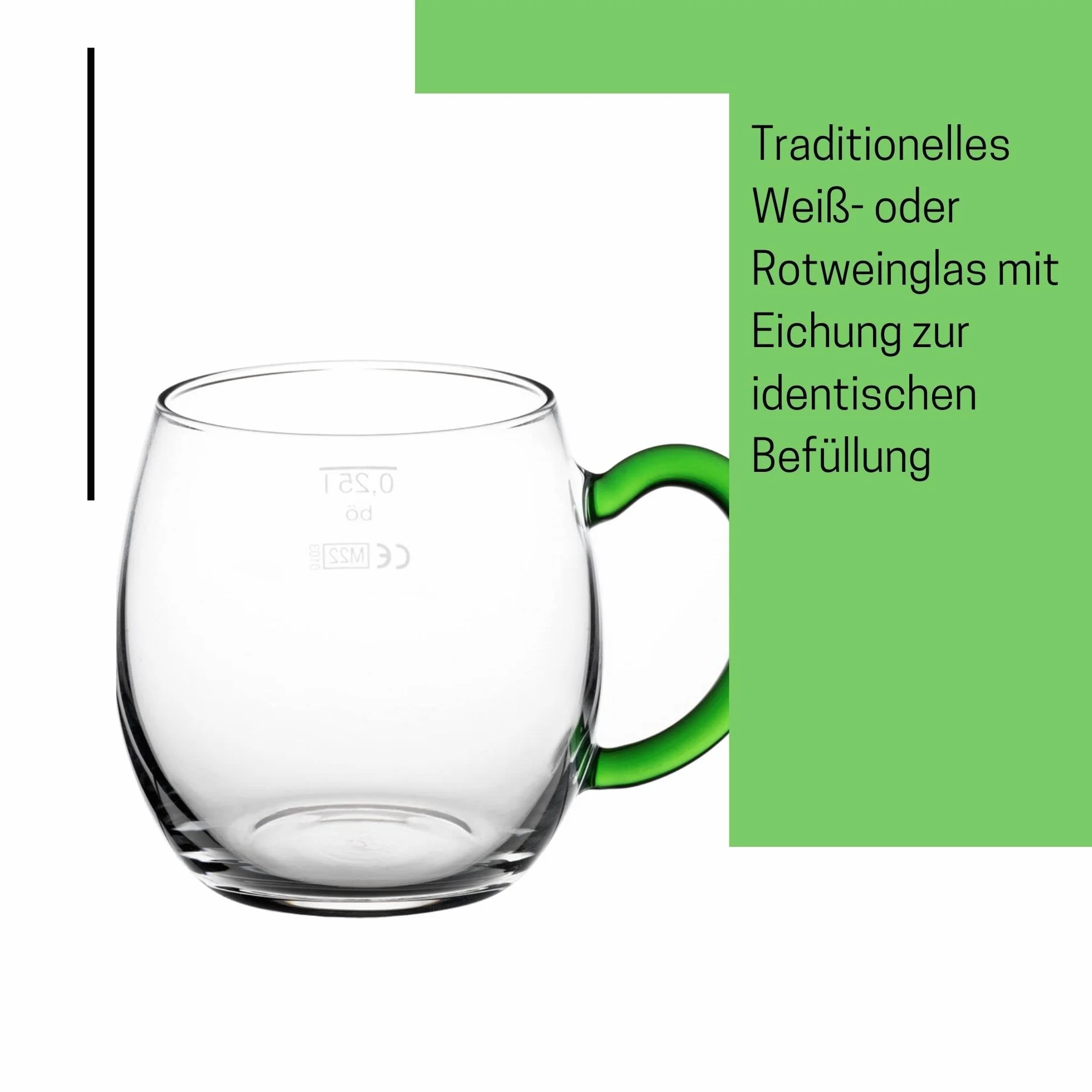 Novaliv Juego de 6 copas de vino con asa verde, 250 ml, con asa