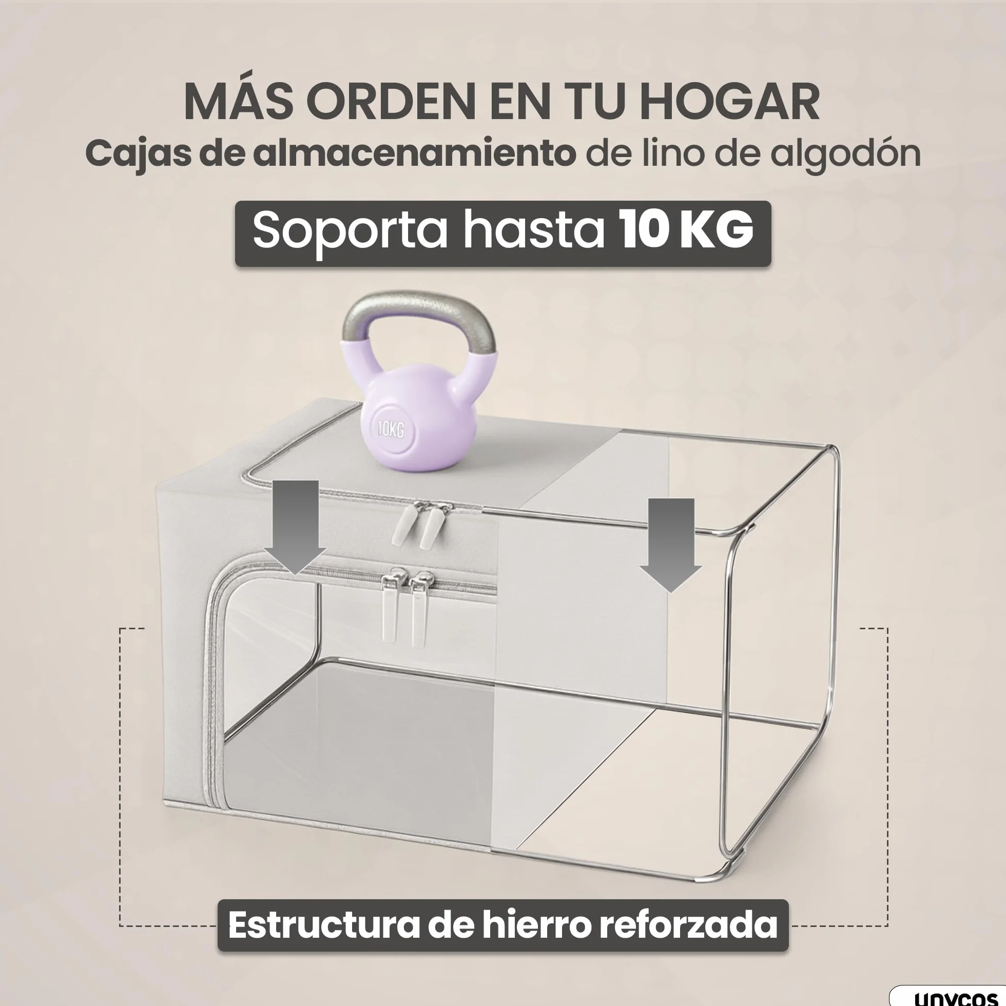 unycos - Cajas de Almacenaje de Ropa【3 Piezas | 24L】 Bolsas con Estructura Resistente de Hierro, Asas Reforzadas y Ventana Transparente, Organizador de Toallas, Edredones | 10 kg (Grey; Iron Rod)