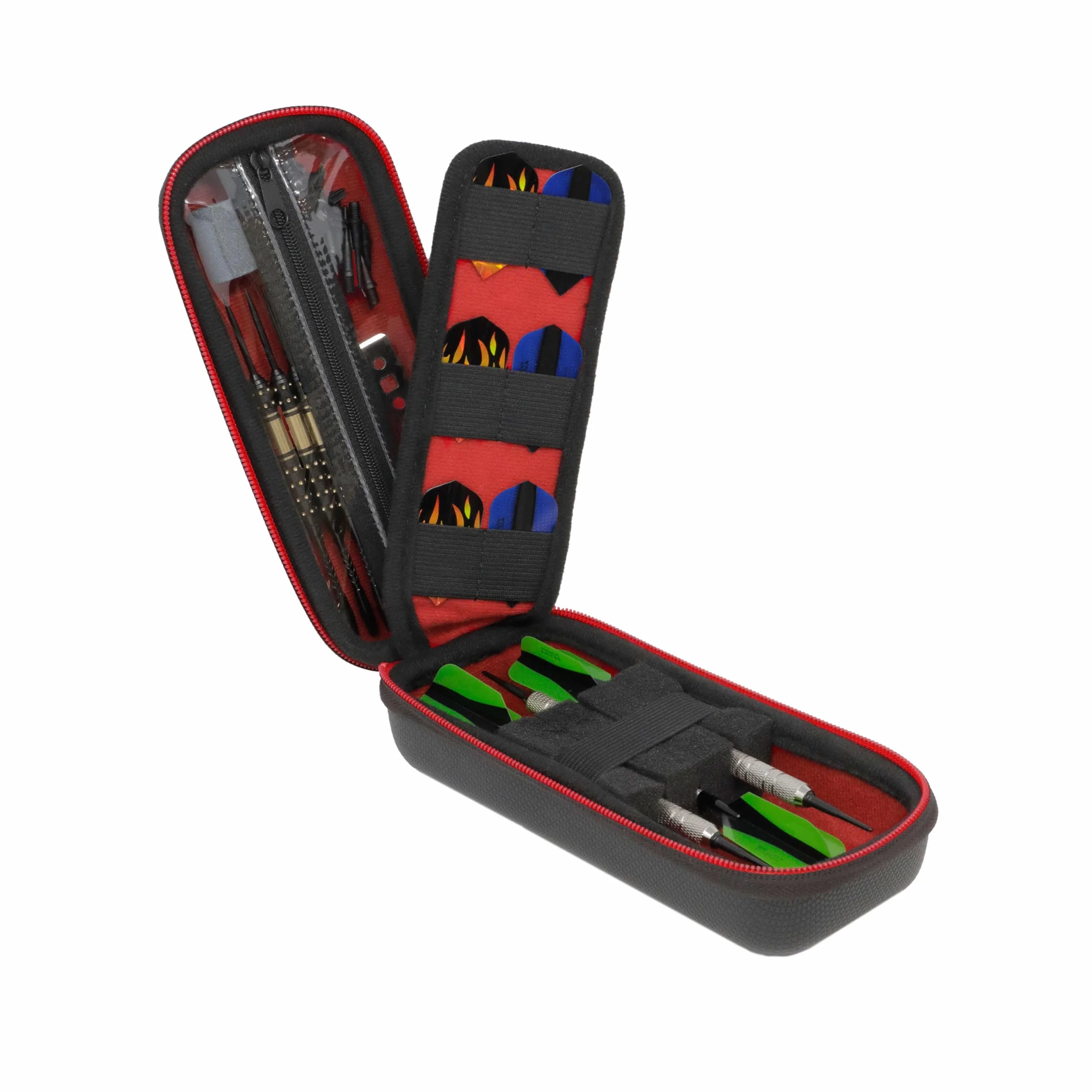 USA Gear Funda para Dardos - Estuche 3 Dardos de Punta Blanda con Compartimento Puntas de Plástico, 12 Ranuras Plumas, Varillas y Otros Accesorios - Diseño de Espuma con Cierre Seguridad (Rojo)